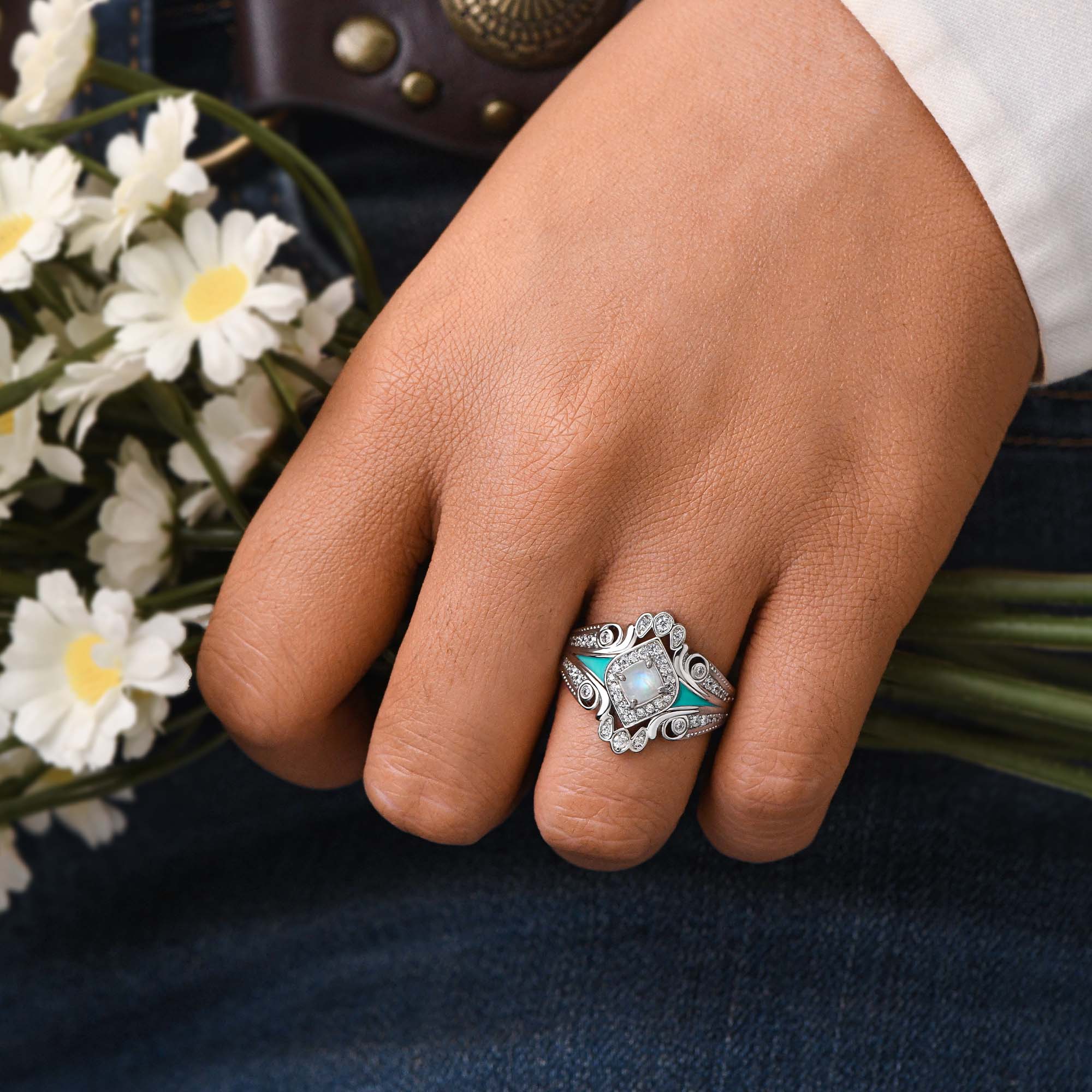 Eagle's Feather Ring - Moonstone - Serene Western