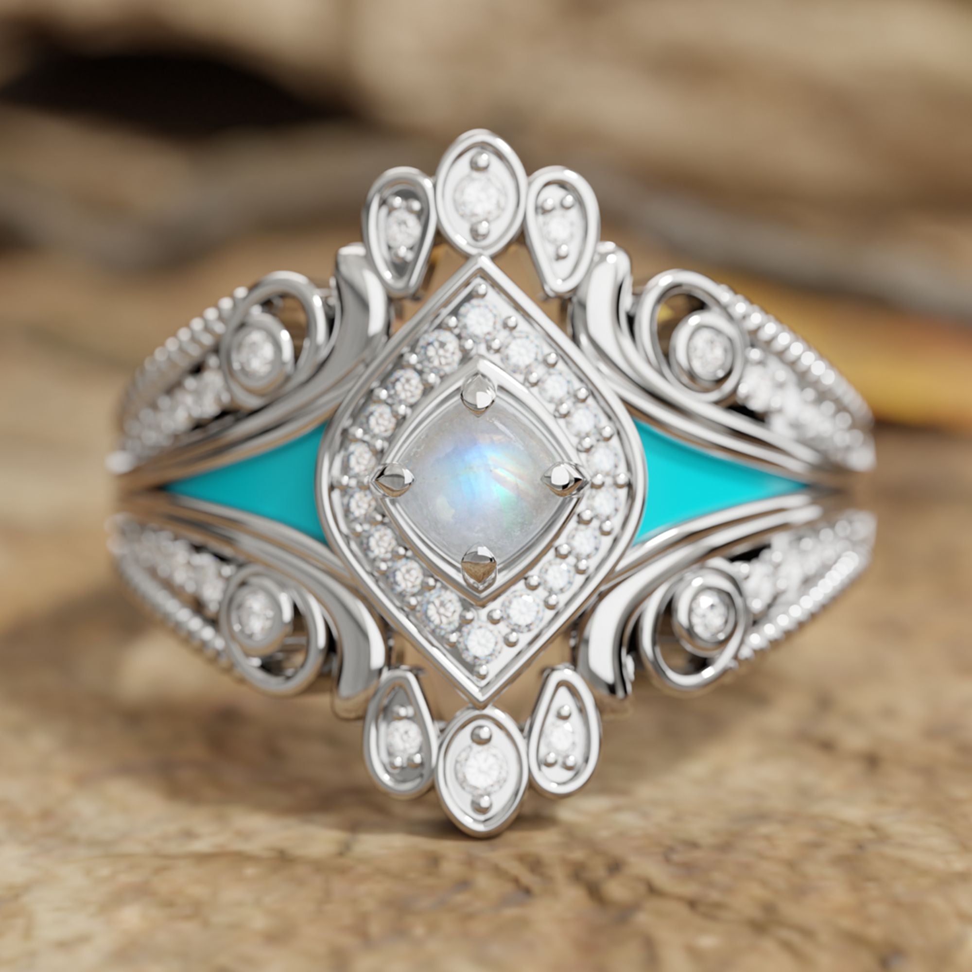 Eagle's Feather Ring - Moonstone - Serene Western