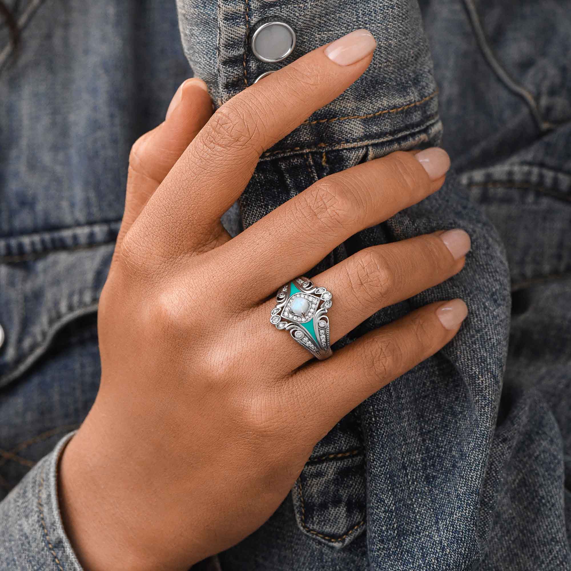 Eagle's Feather Ring - Moonstone - Serene Western