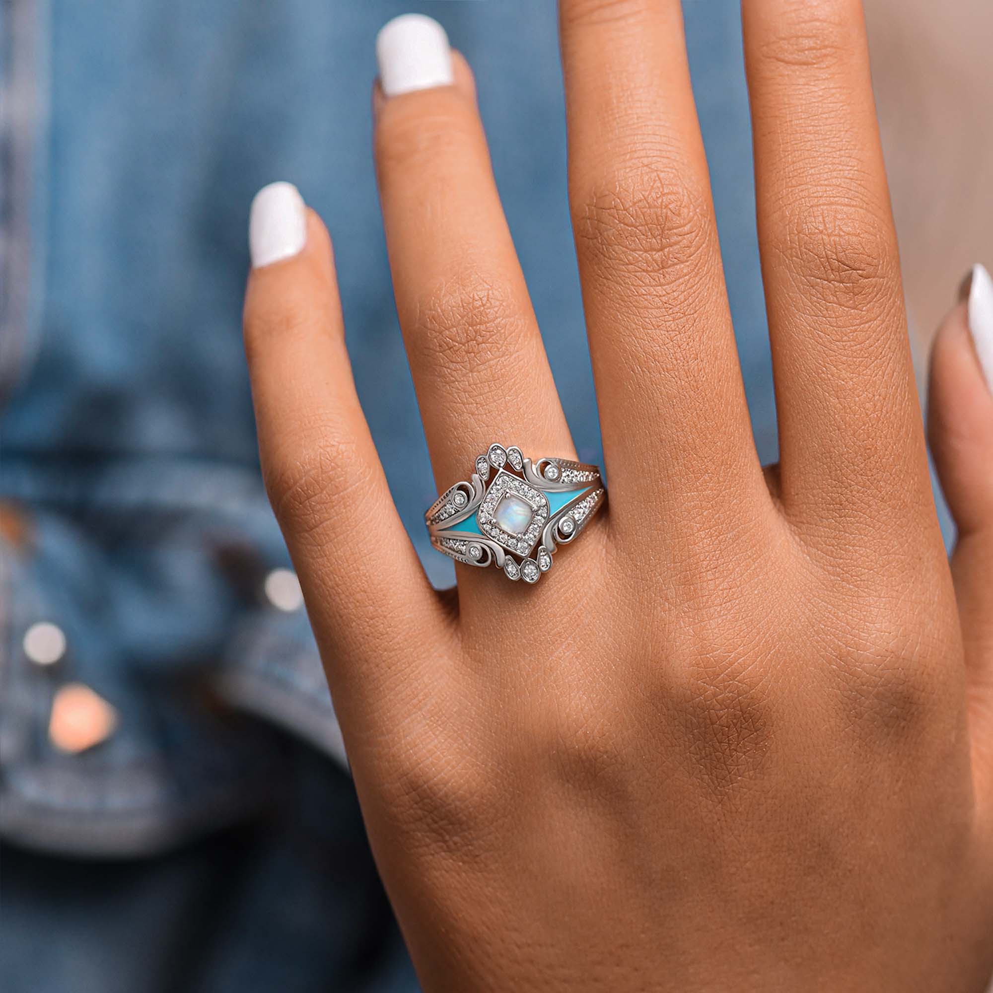 Eagle's Feather Ring - Moonstone - Serene Western