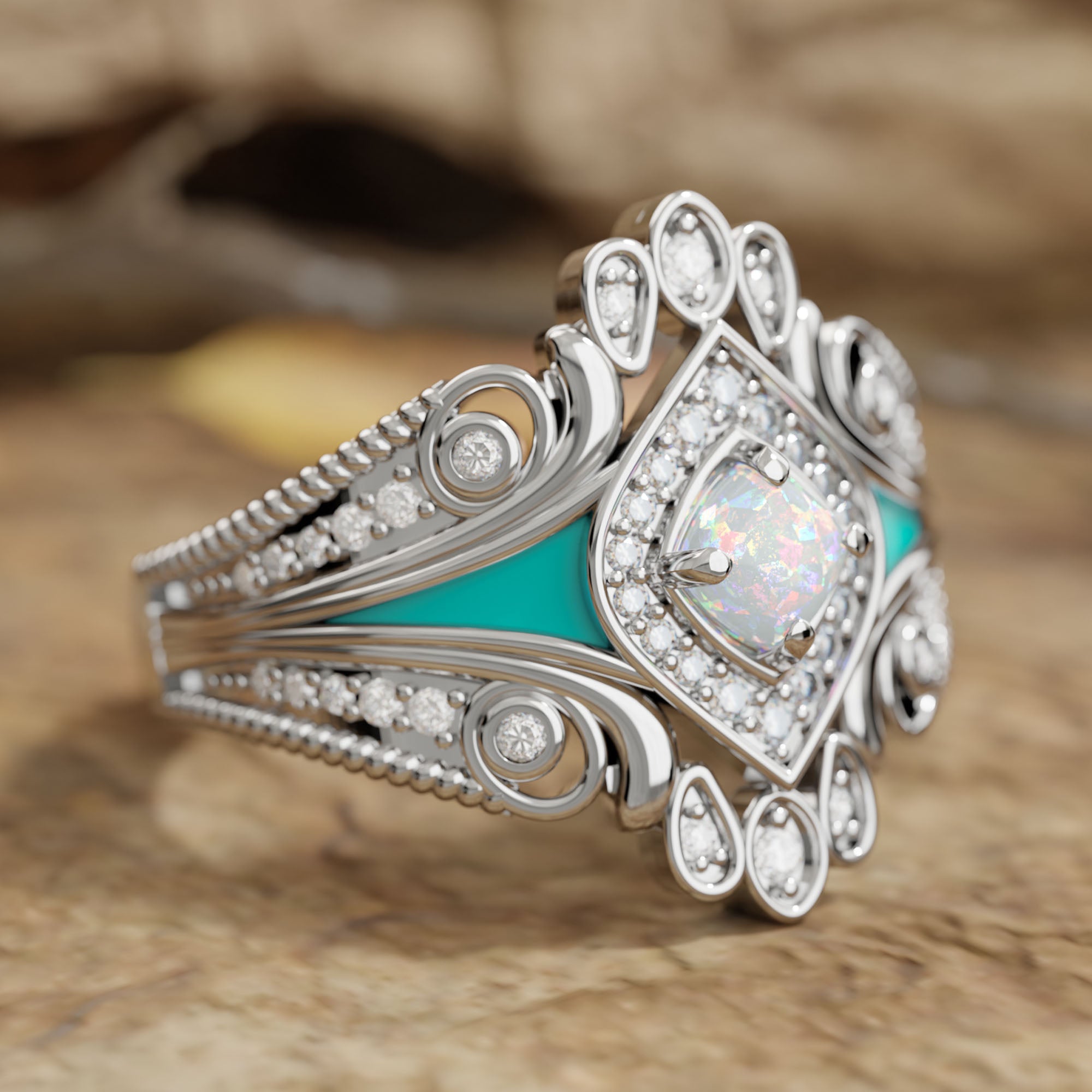 Eagle's Feather Ring - Opal - Serene Western