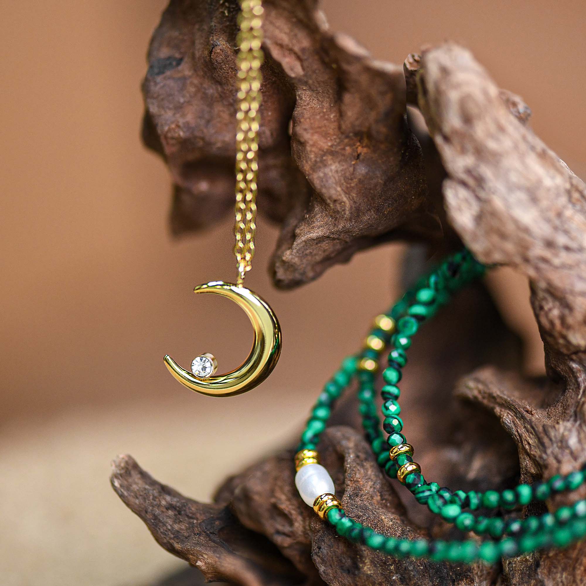 Emerald Crescent Necklace - Serene Western