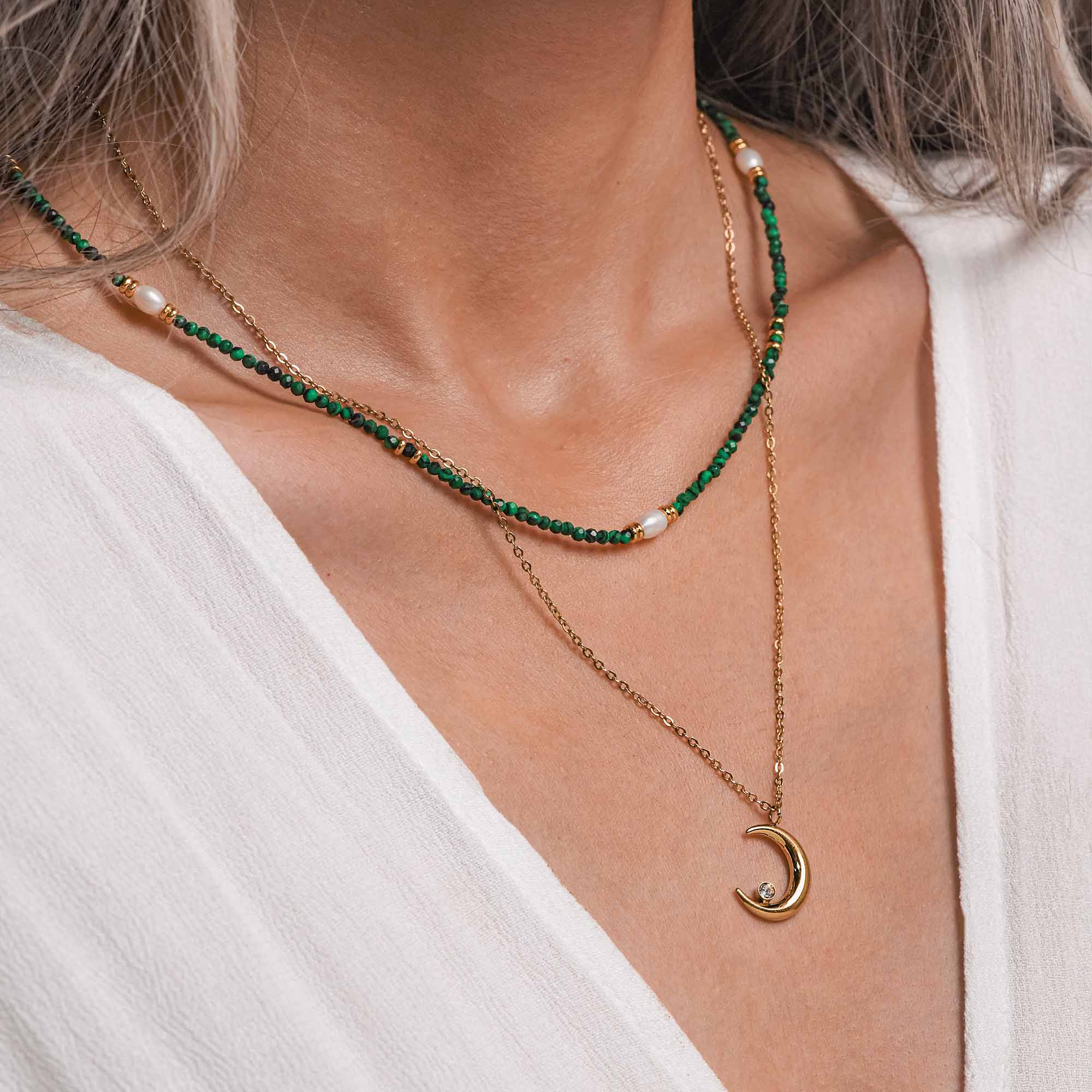 Emerald Crescent Necklace - Serene Western