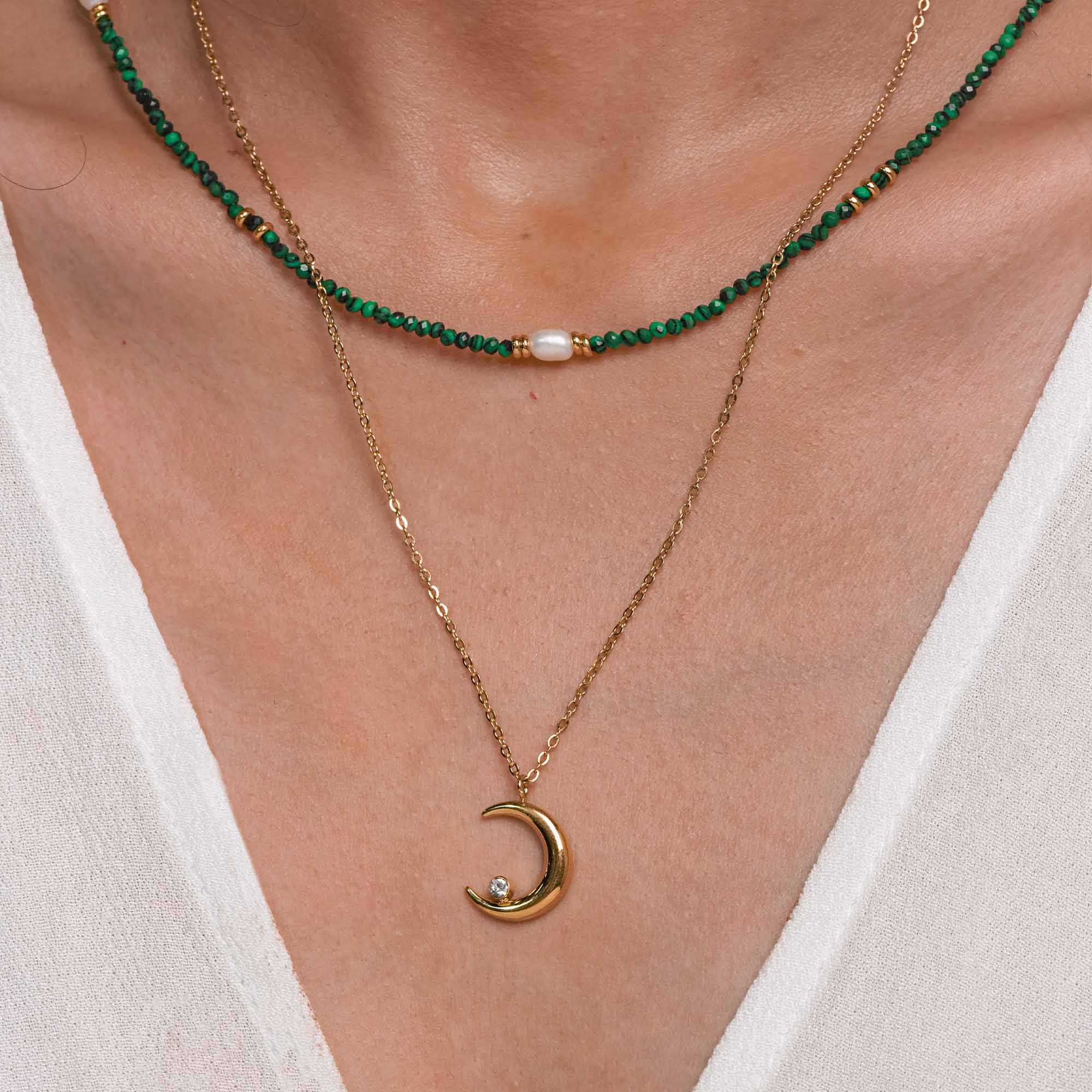 Emerald Crescent Necklace - Serene Western