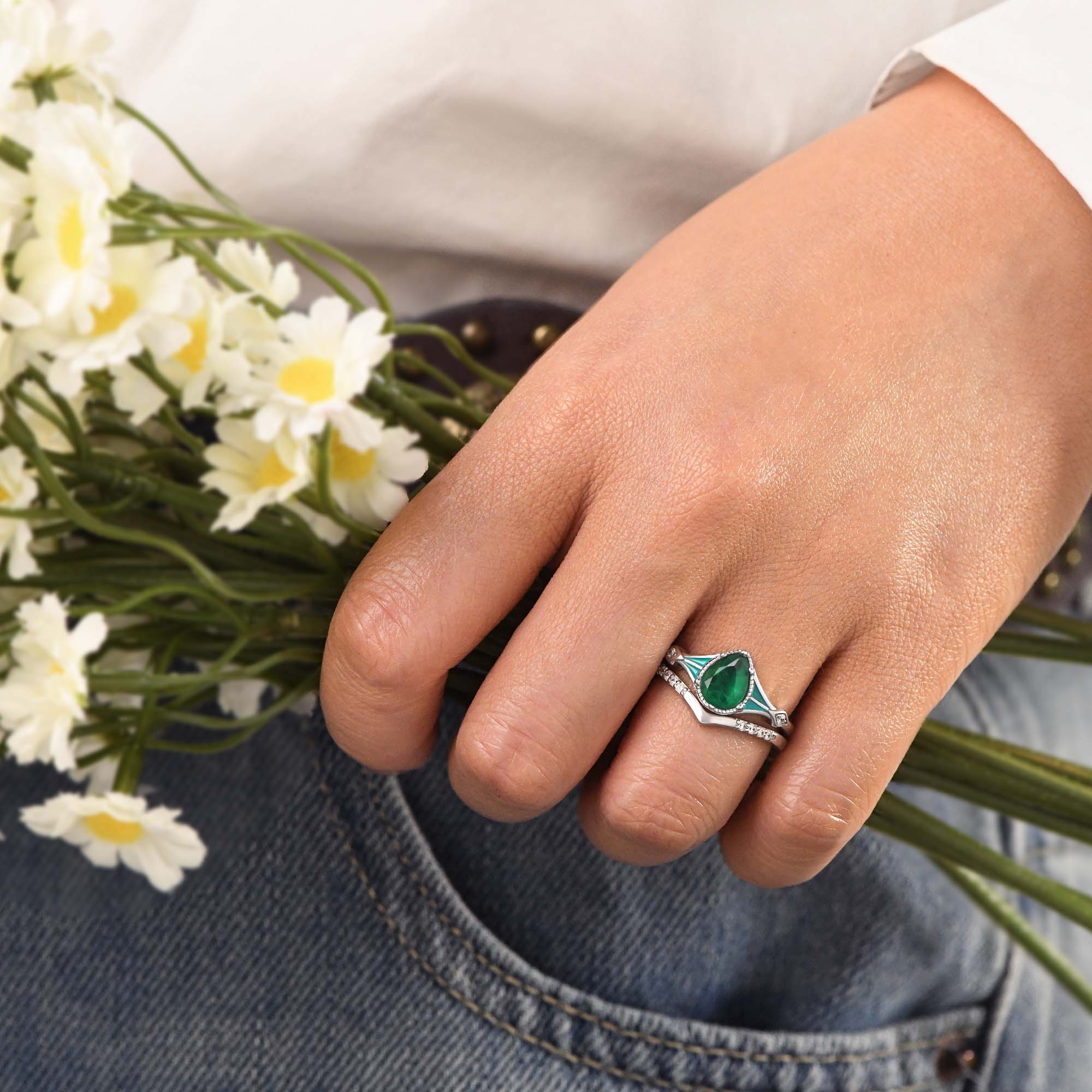 Eternal Angel's Tear Ring - Emerald - Serene Western