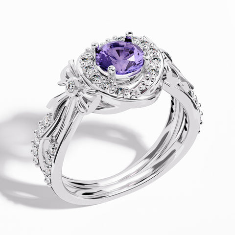 Graceful Bow Entwined Ring - Amethyst