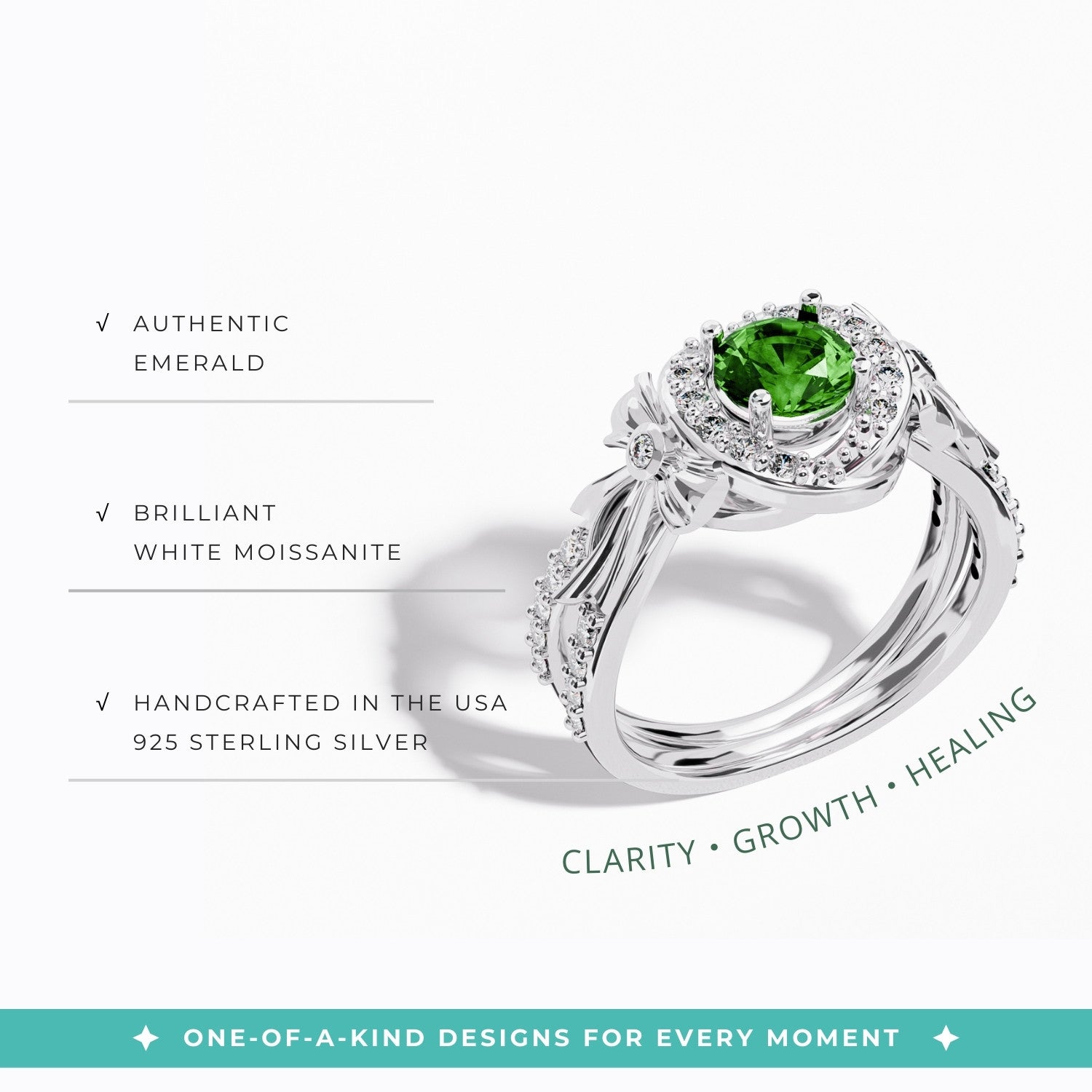 Graceful Bow Entwined Ring - Emerald - Serene Western