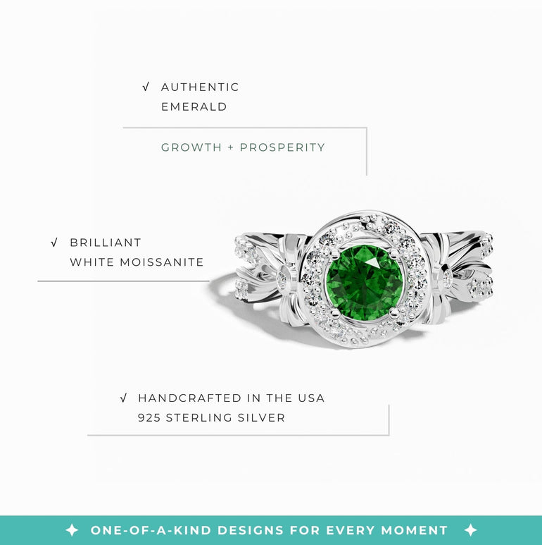 Graceful Bow Entwined Ring - Emerald - Serene Western