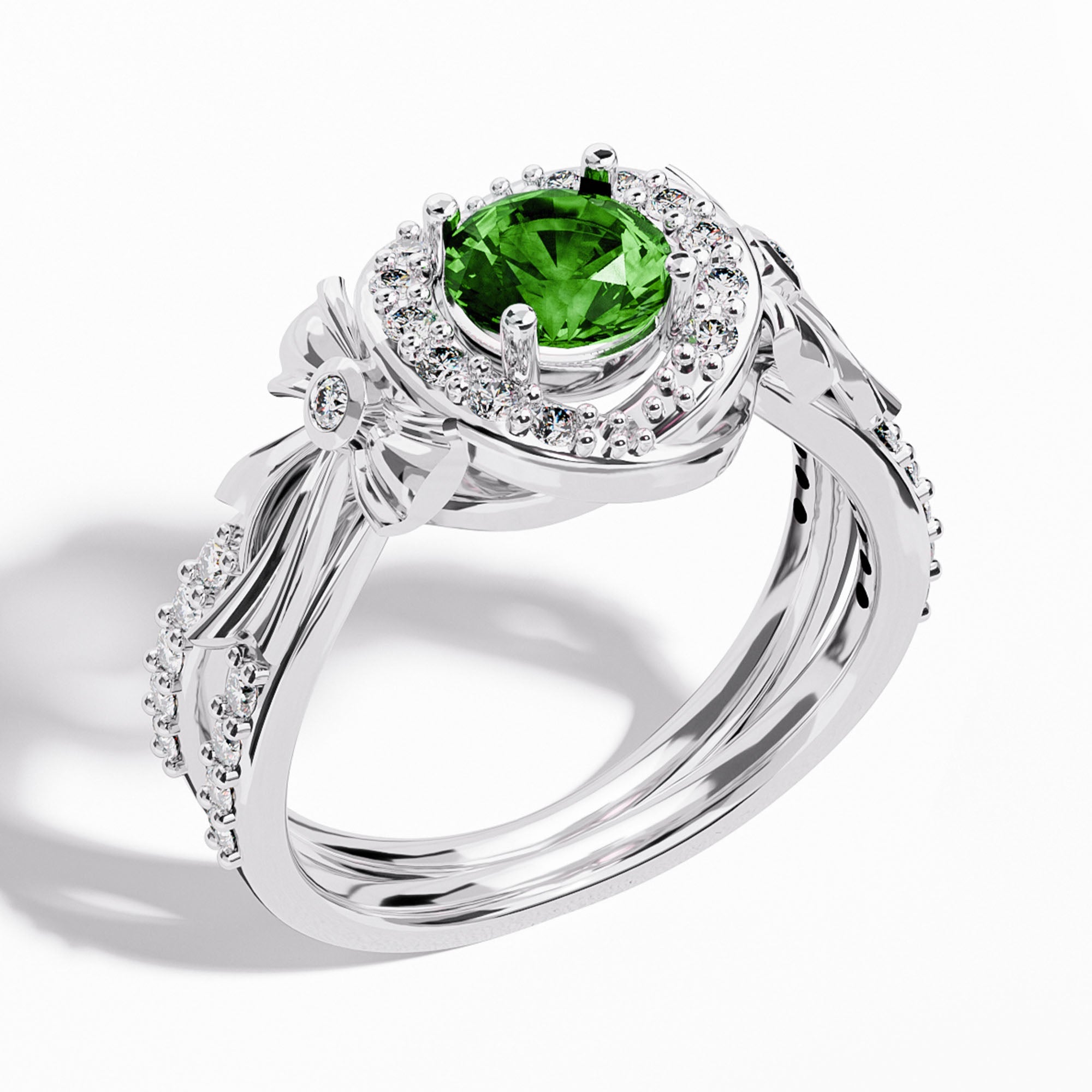 Graceful Bow Entwined Ring - Emerald - Serene Western