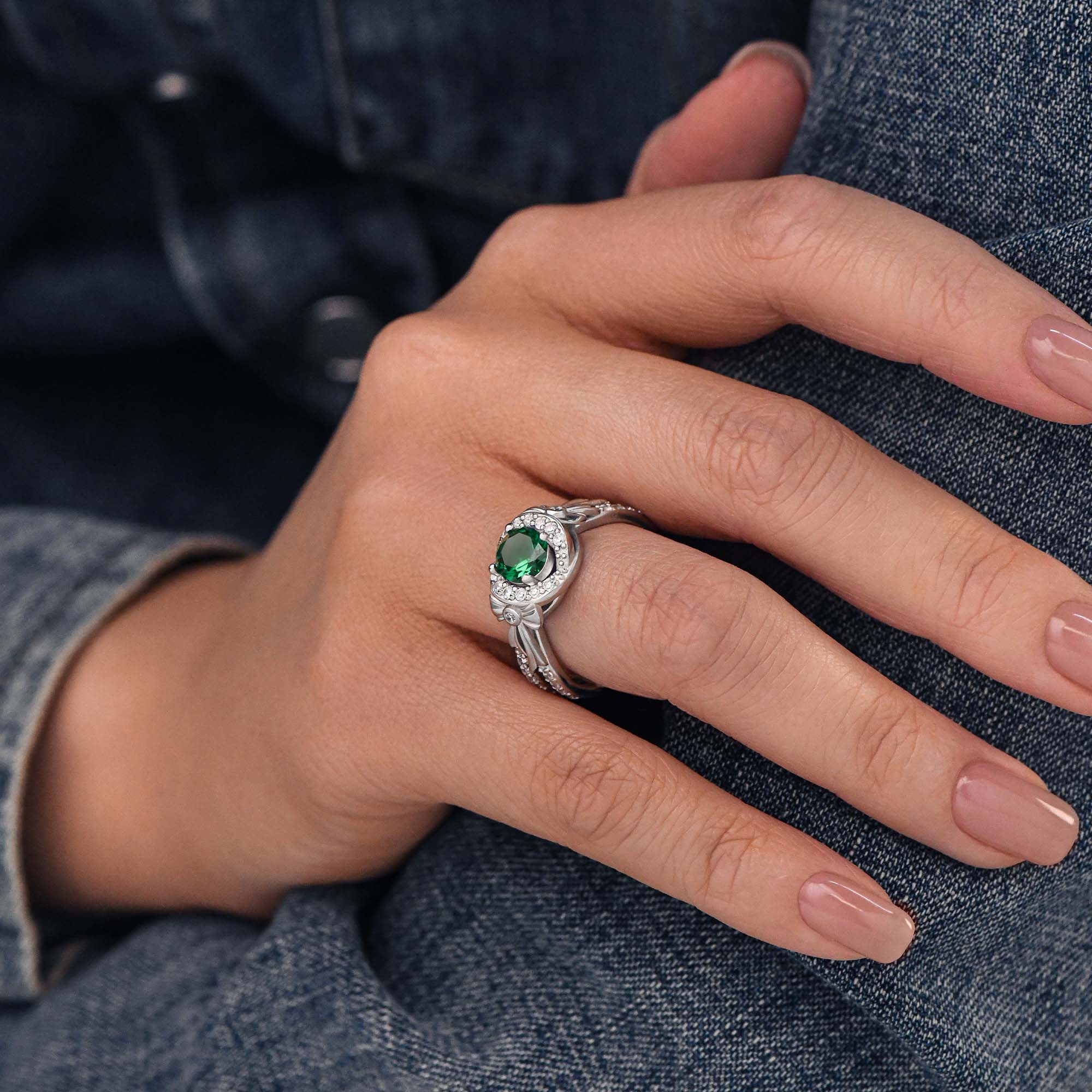 Graceful Bow Entwined Ring - Emerald - Serene Western