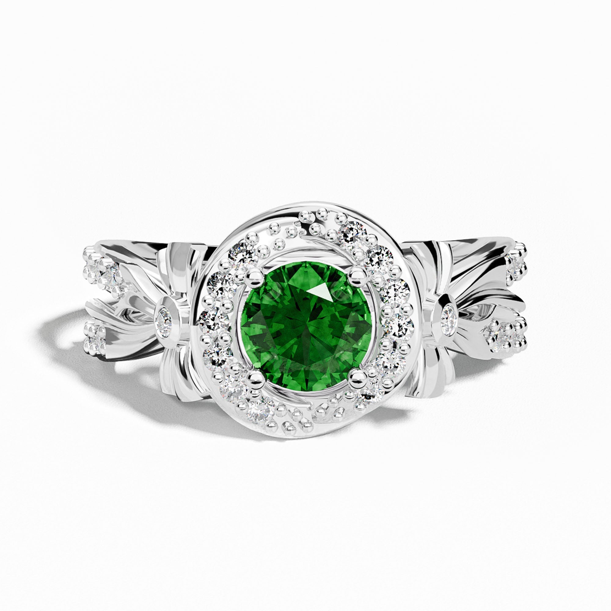 Graceful Bow Entwined Ring - Emerald - Serene Western