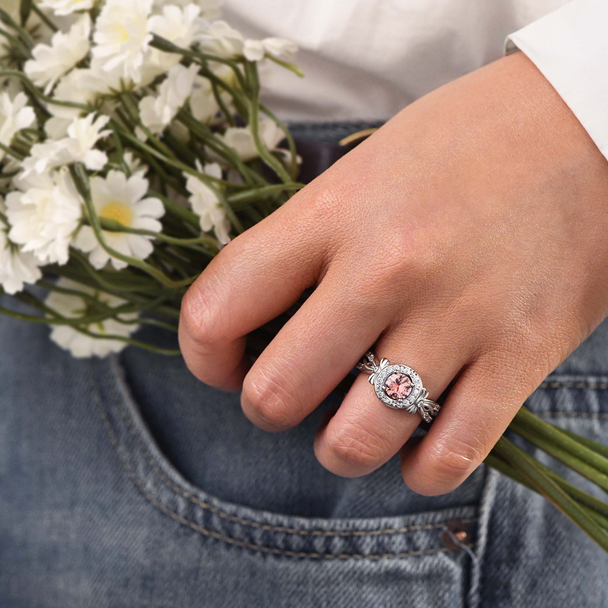 Graceful Bow Entwined Ring - Rose Quartz - Serene Western