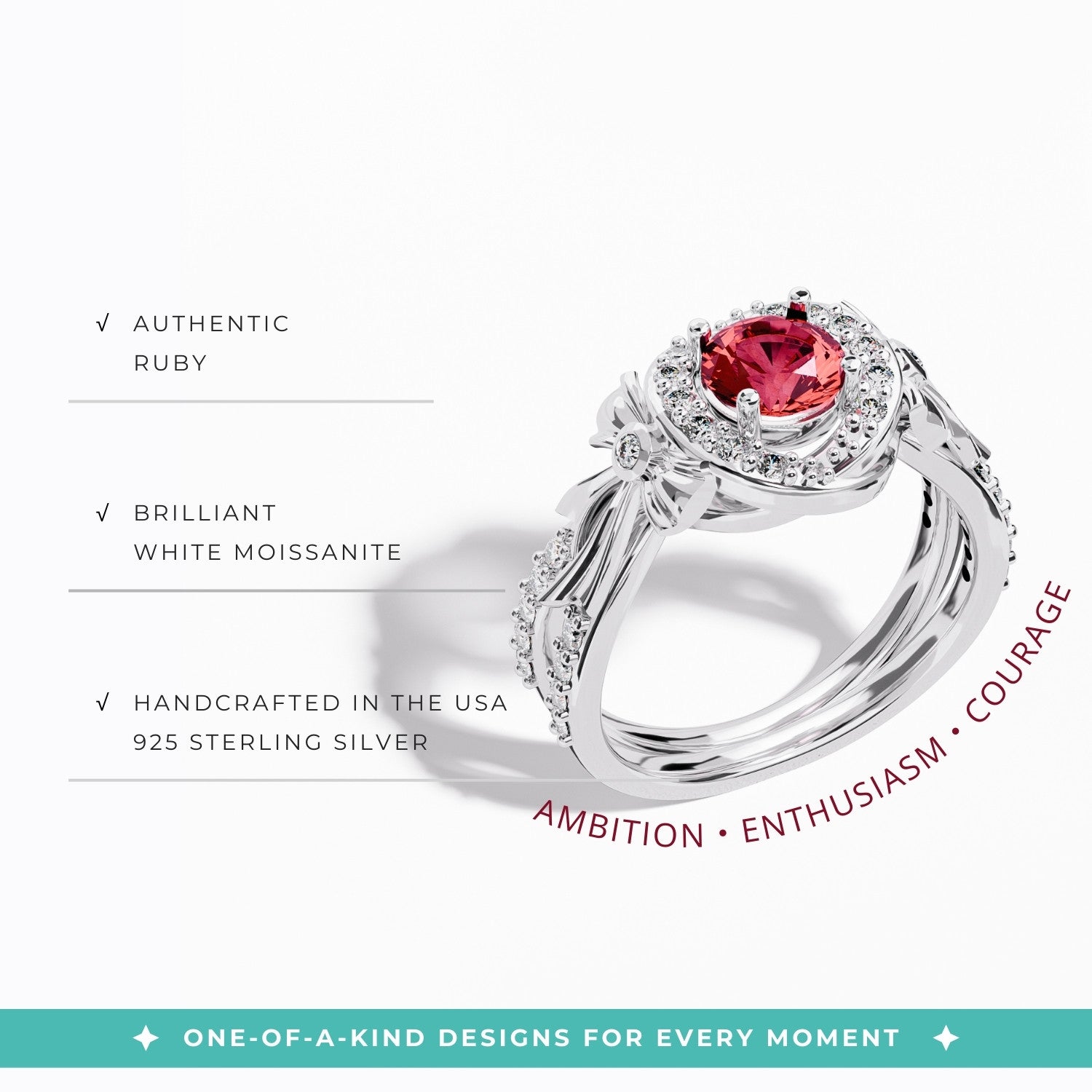 Graceful Bow Entwined Ring - Ruby - Serene Western