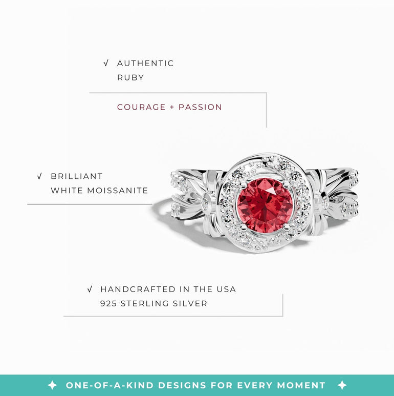 Graceful Bow Entwined Ring - Ruby - Serene Western