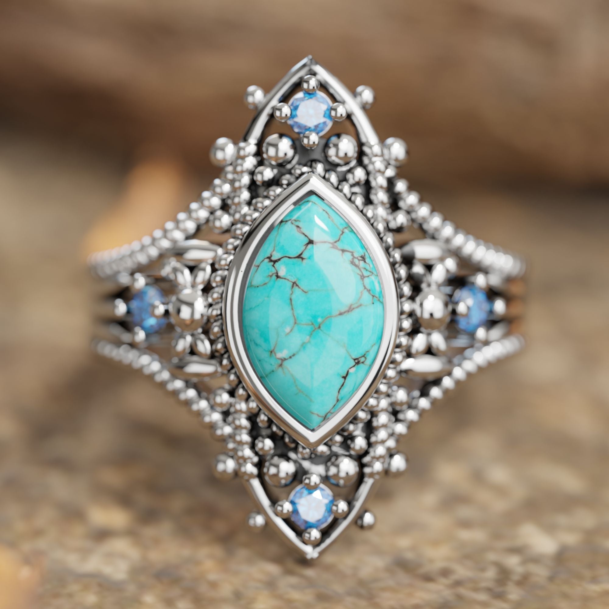 Native American Sterling Silver Marquise on sale Turquoise Ring Size 6 For Women