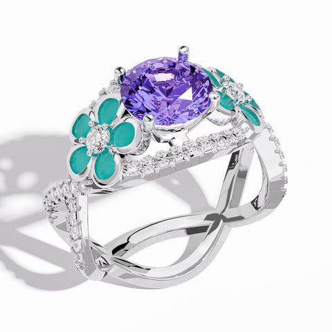 Intertwined Blooming Bud Ring - Amethyst