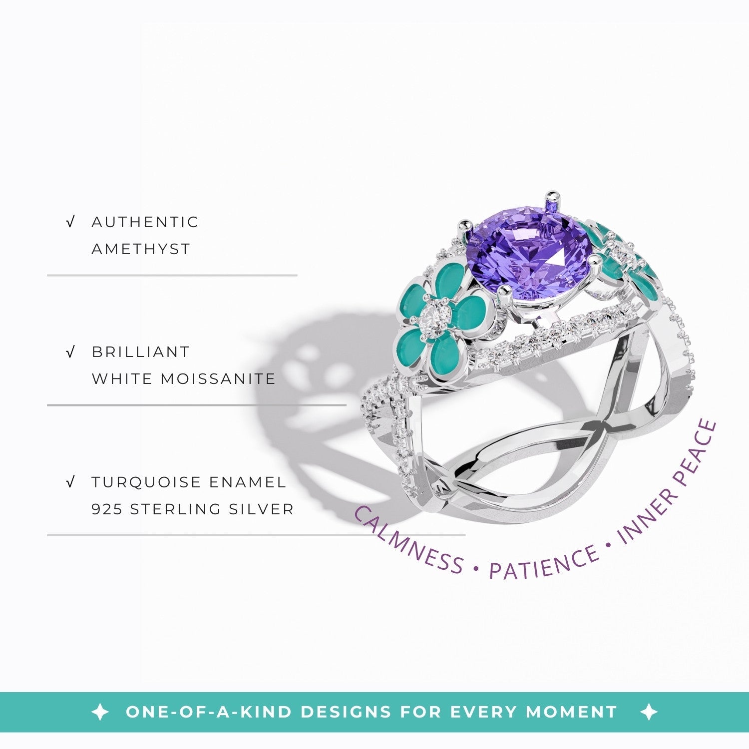 Intertwined Blooming Bud Ring - Amethyst - Serene Western