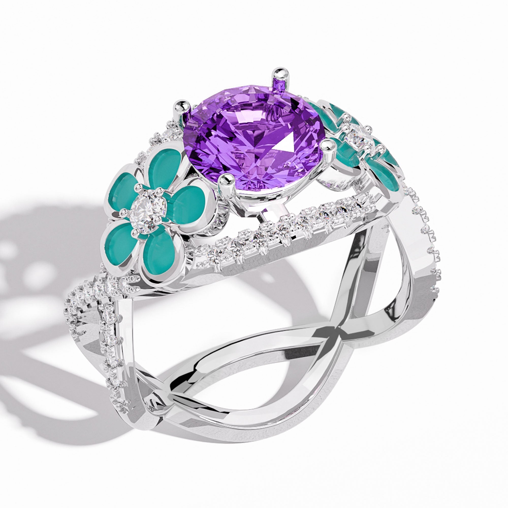 Intertwined Blooming Bud Ring - Amethyst - Serene Western