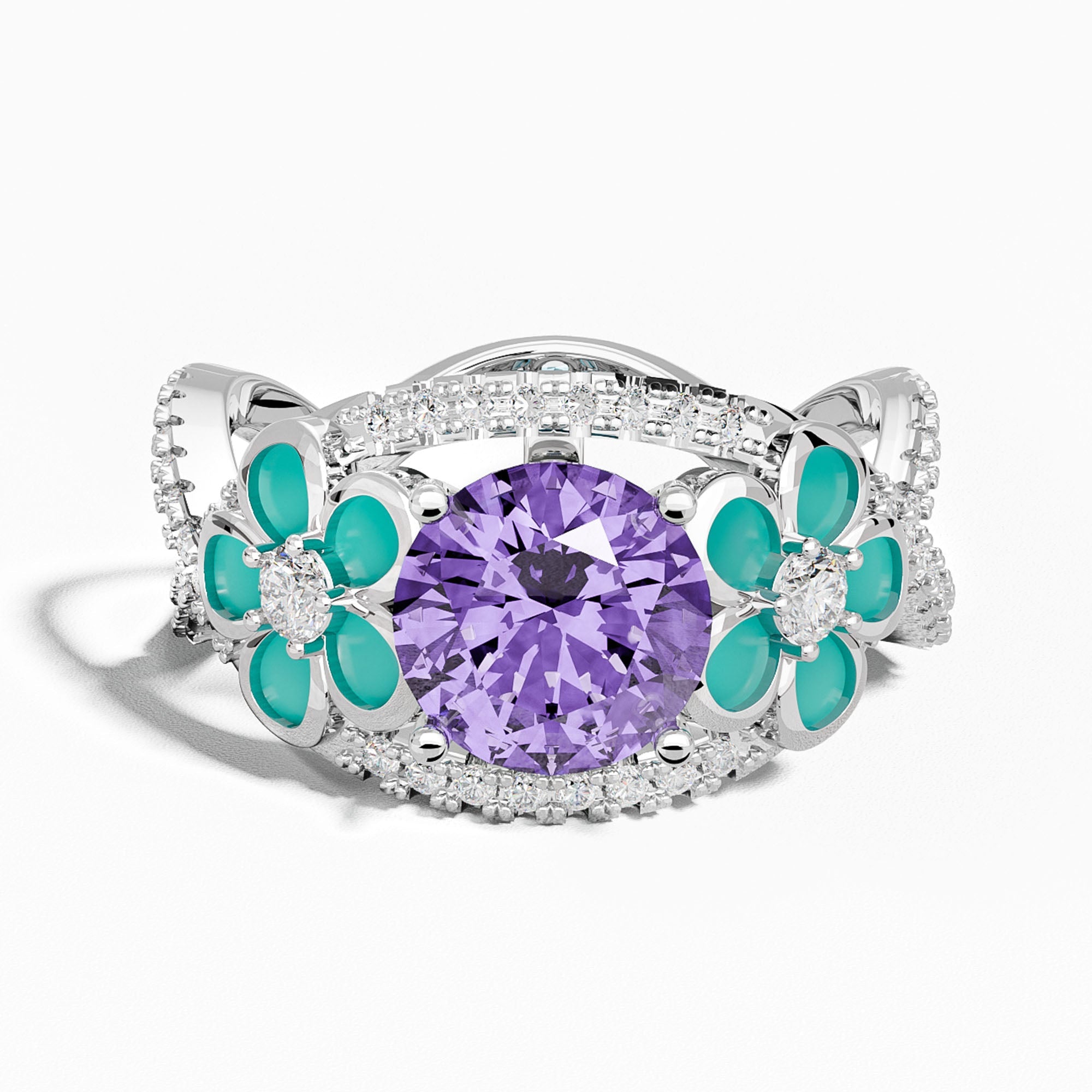 Intertwined Blooming Bud Ring - Amethyst - Serene Western