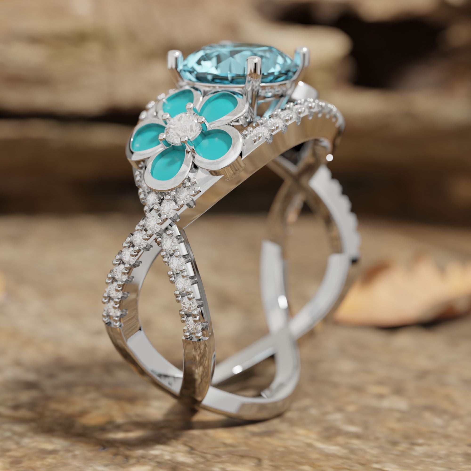 Intertwined Blooming Bud Ring - Aquamarine - Serene Western