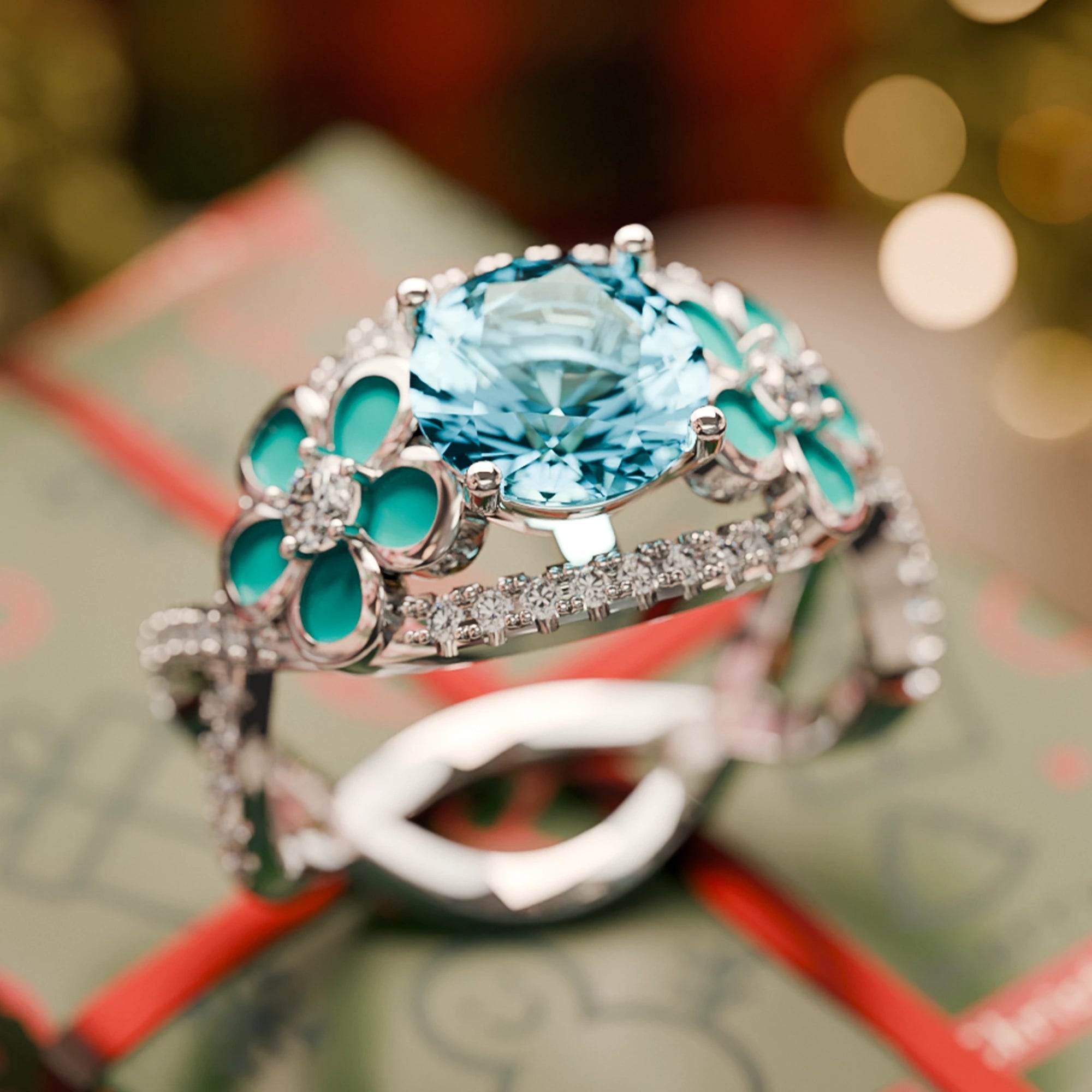 Intertwined Blooming Bud Ring - Aquamarine - Serene Western