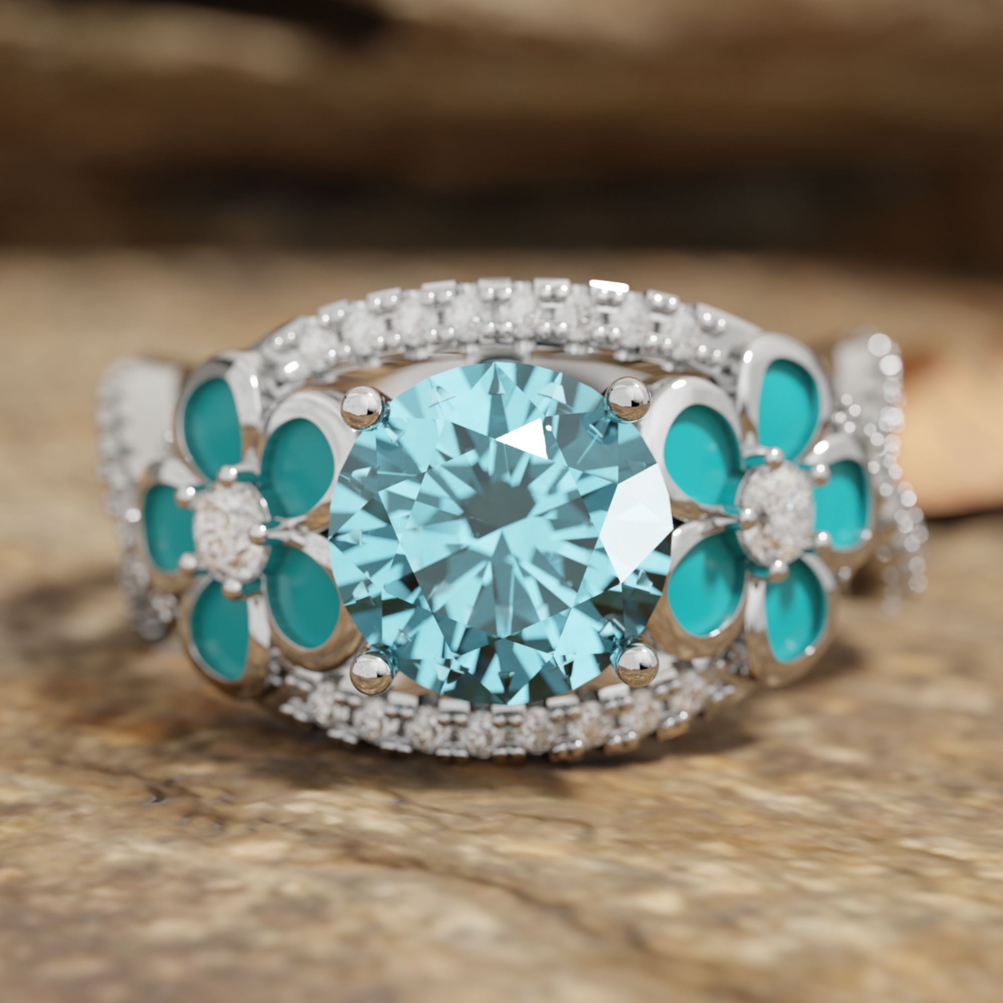 Intertwined Blooming Bud Ring - Aquamarine - Serene Western