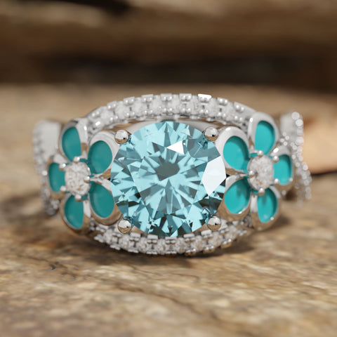 Intertwined Blooming Bud Ring - Aquamarine