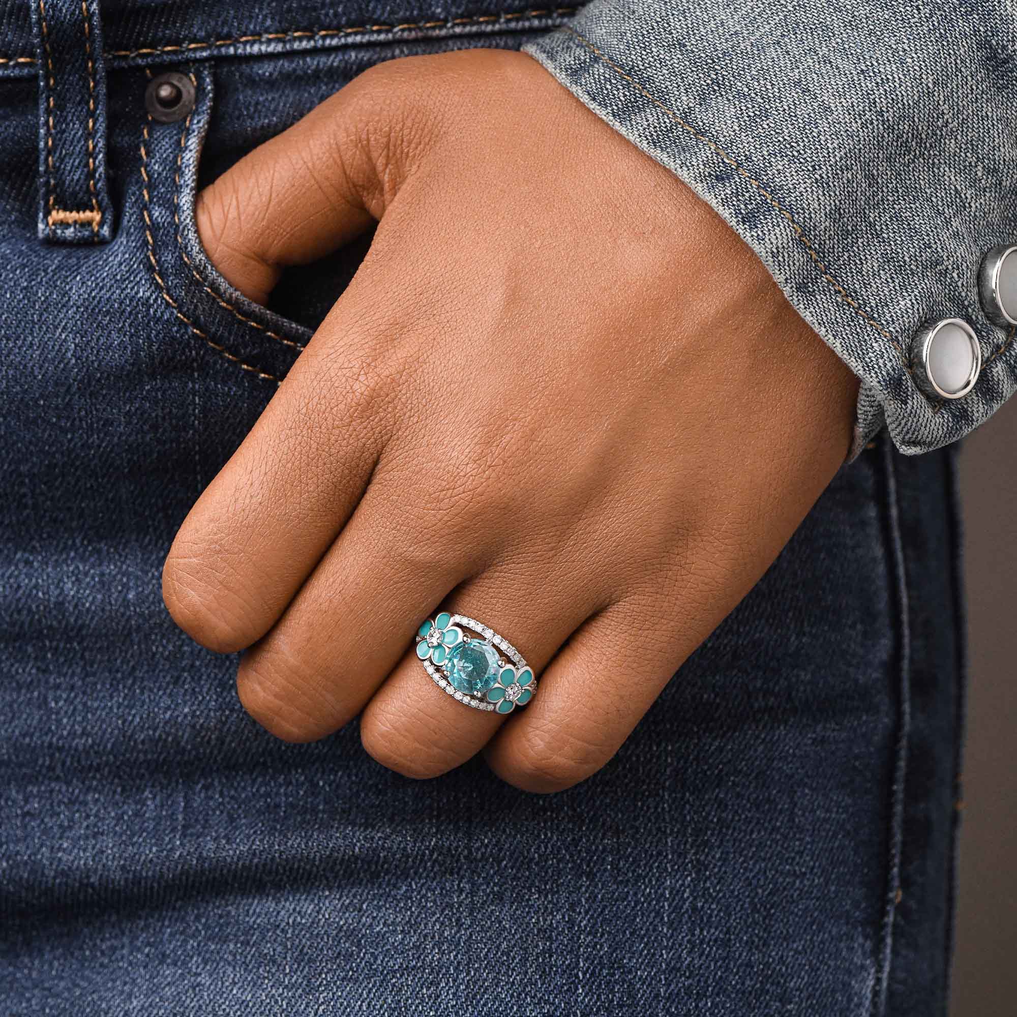 Intertwined Blooming Bud Ring - Aquamarine - Serene Western