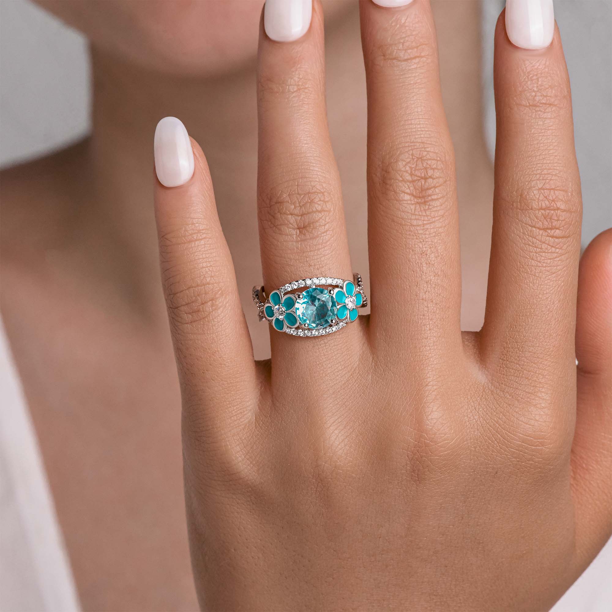 Intertwined Blooming Bud Ring - Aquamarine - Serene Western