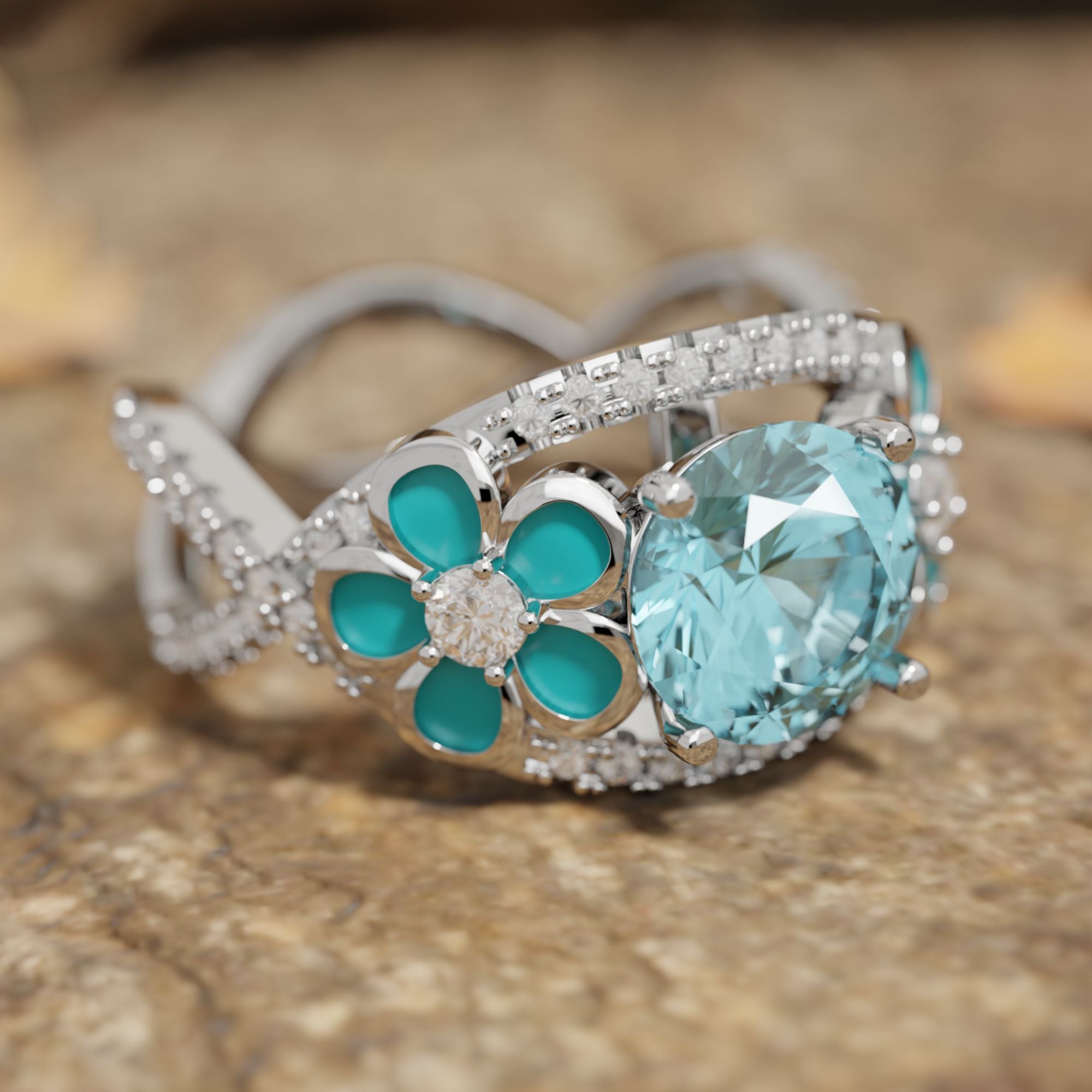 Intertwined Blooming Bud Ring - Aquamarine - Serene Western