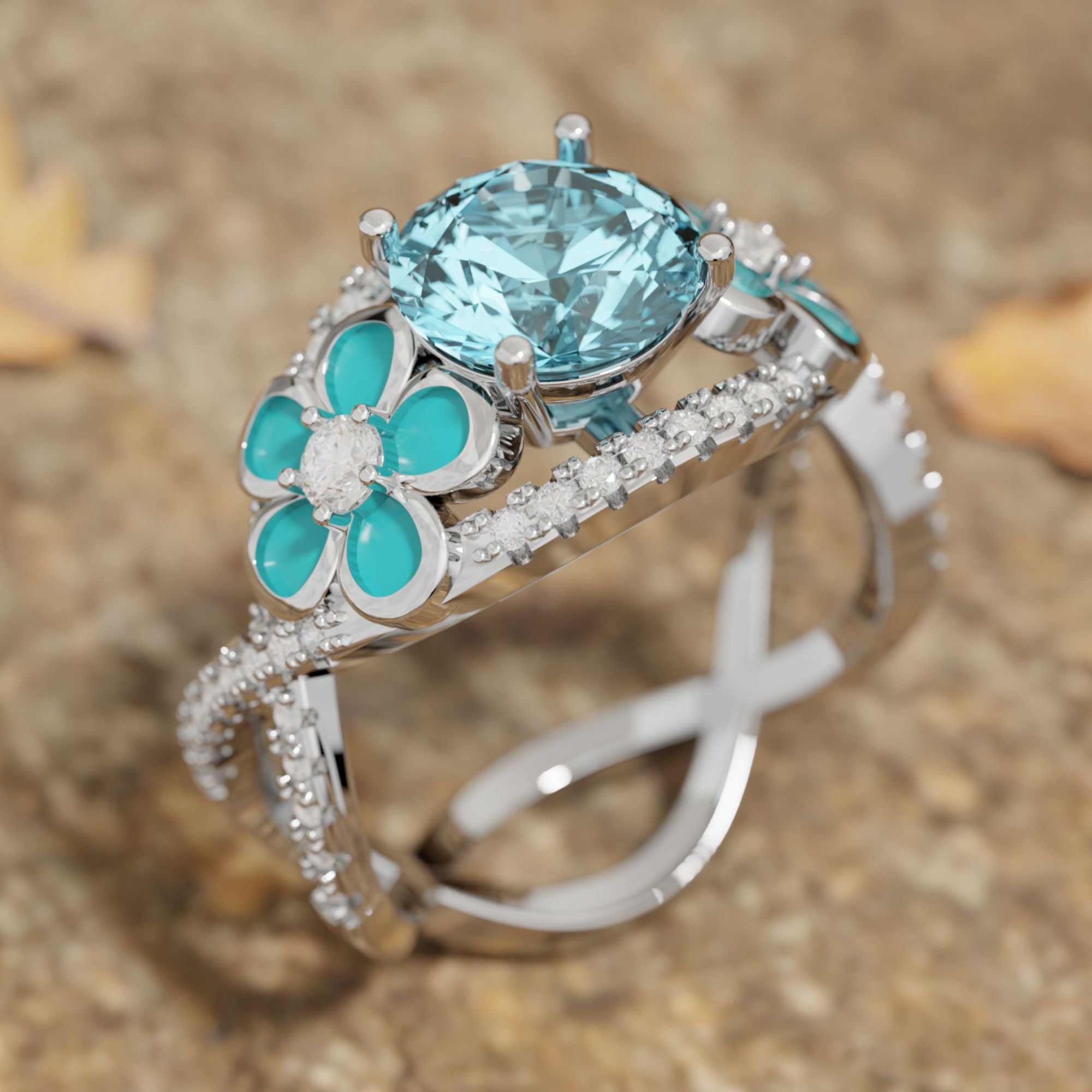 Intertwined Blooming Bud Ring - Aquamarine - Serene Western