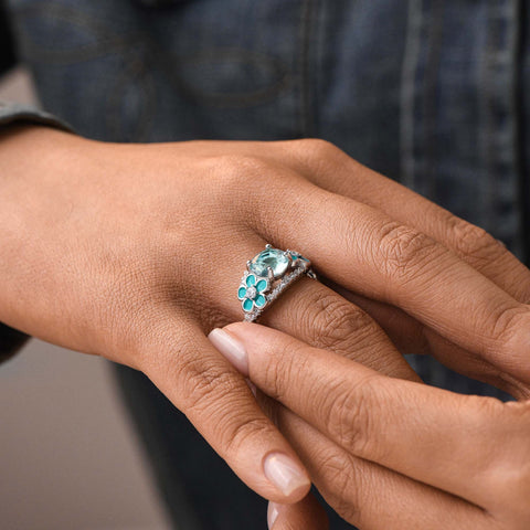 Intertwined Blooming Bud Ring - Aquamarine