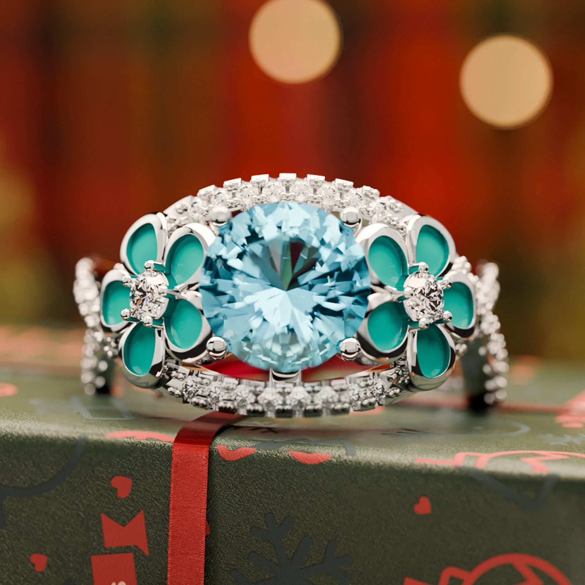 Intertwined Blooming Bud Ring - Aquamarine - Serene Western