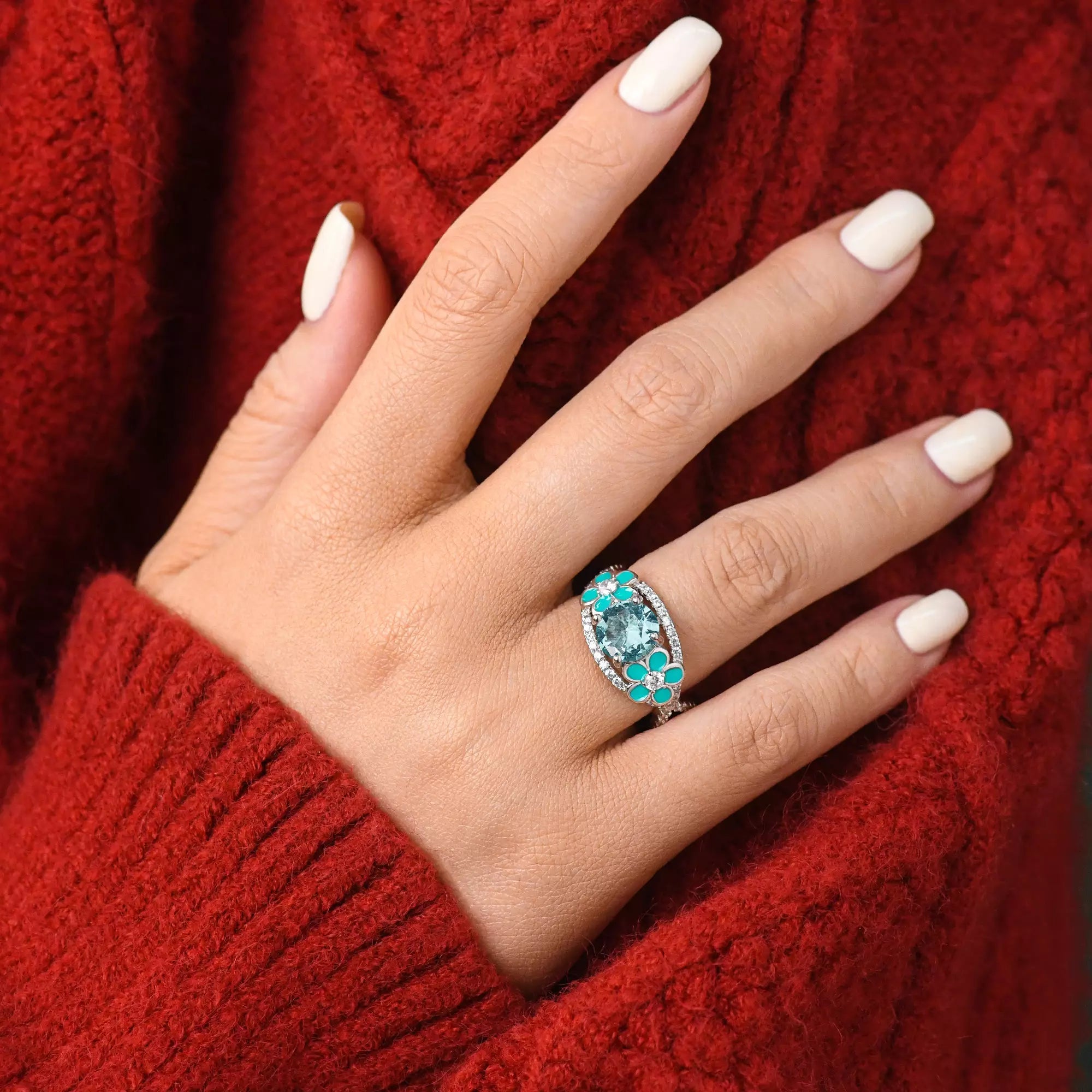 Intertwined Blooming Bud Ring - Aquamarine - Serene Western