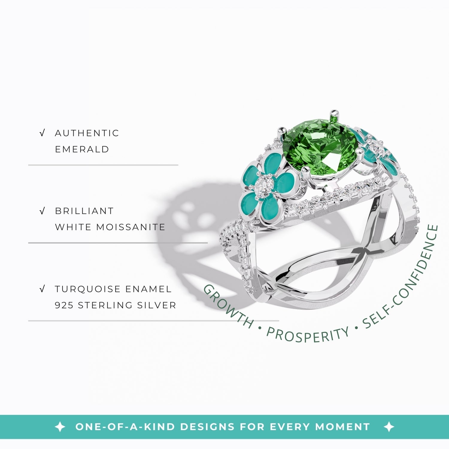 Intertwined Blooming Bud Ring - Emerald - Serene Western