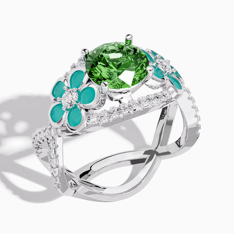 Intertwined Blooming Bud Ring - Emerald
