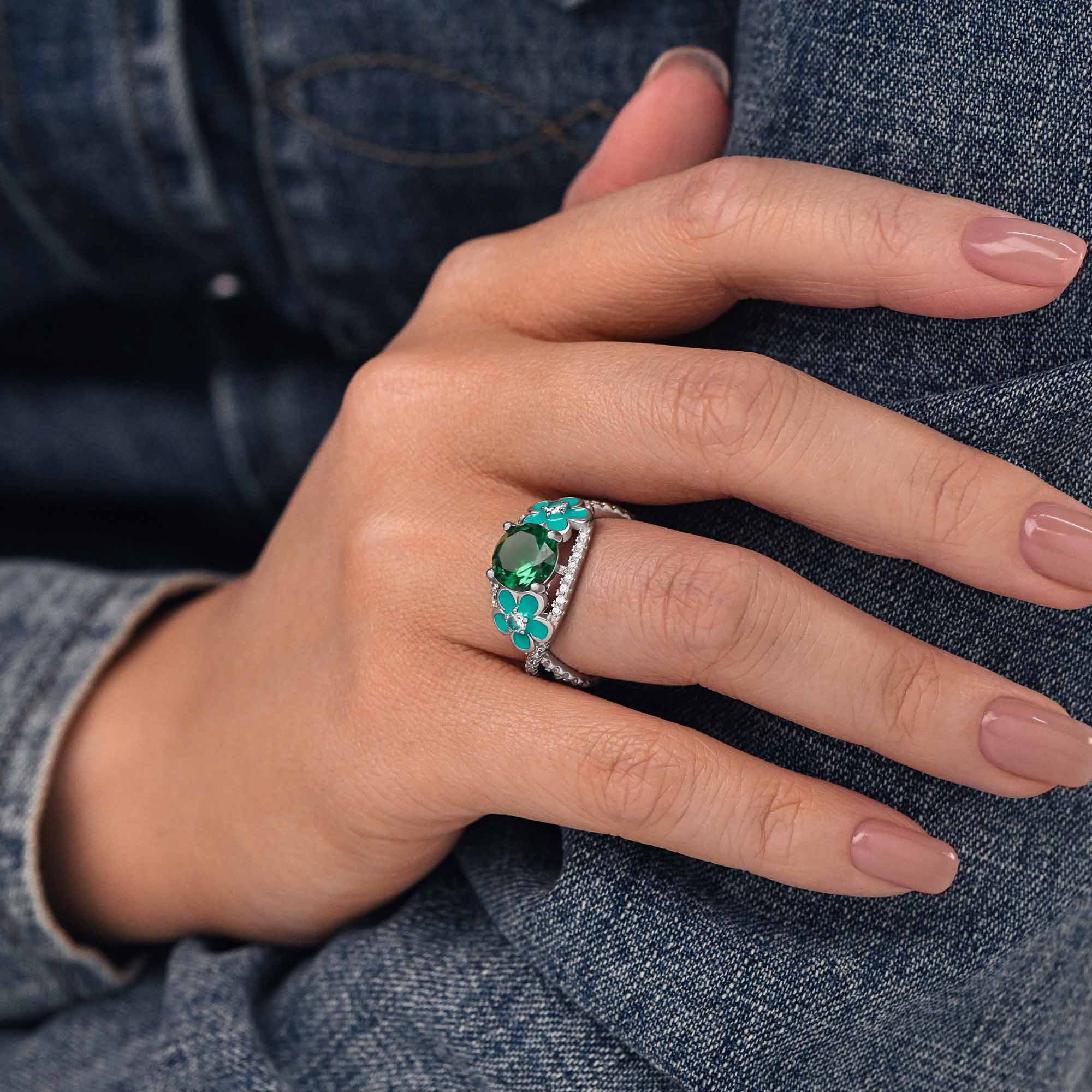 Intertwined Blooming Bud Ring - Emerald - Serene Western