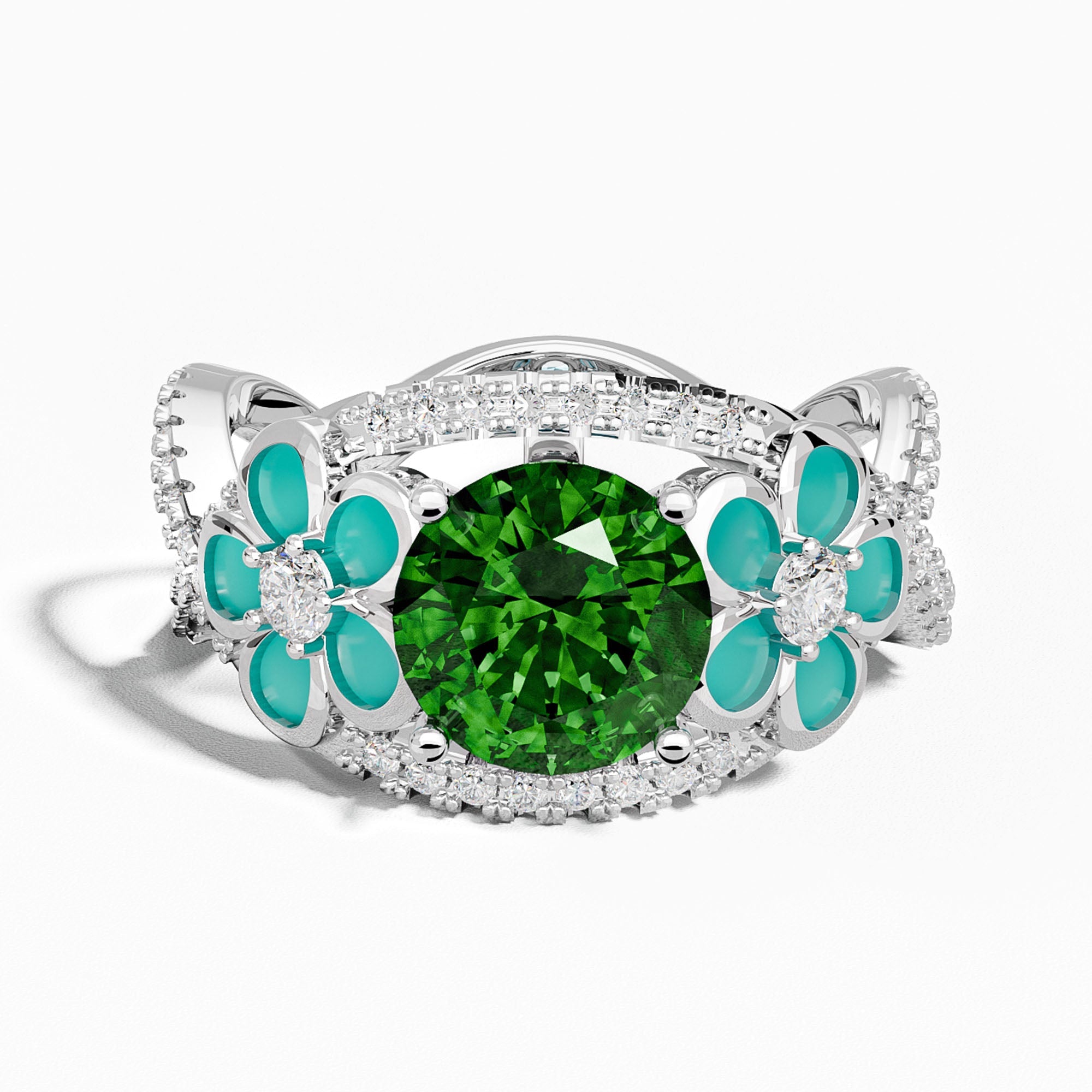 Intertwined Blooming Bud Ring - Emerald - Serene Western