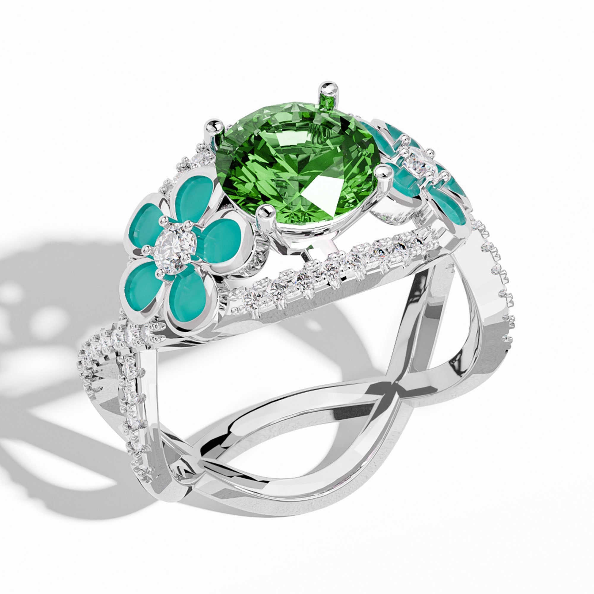 Intertwined Blooming Bud Ring - Emerald - Serene Western