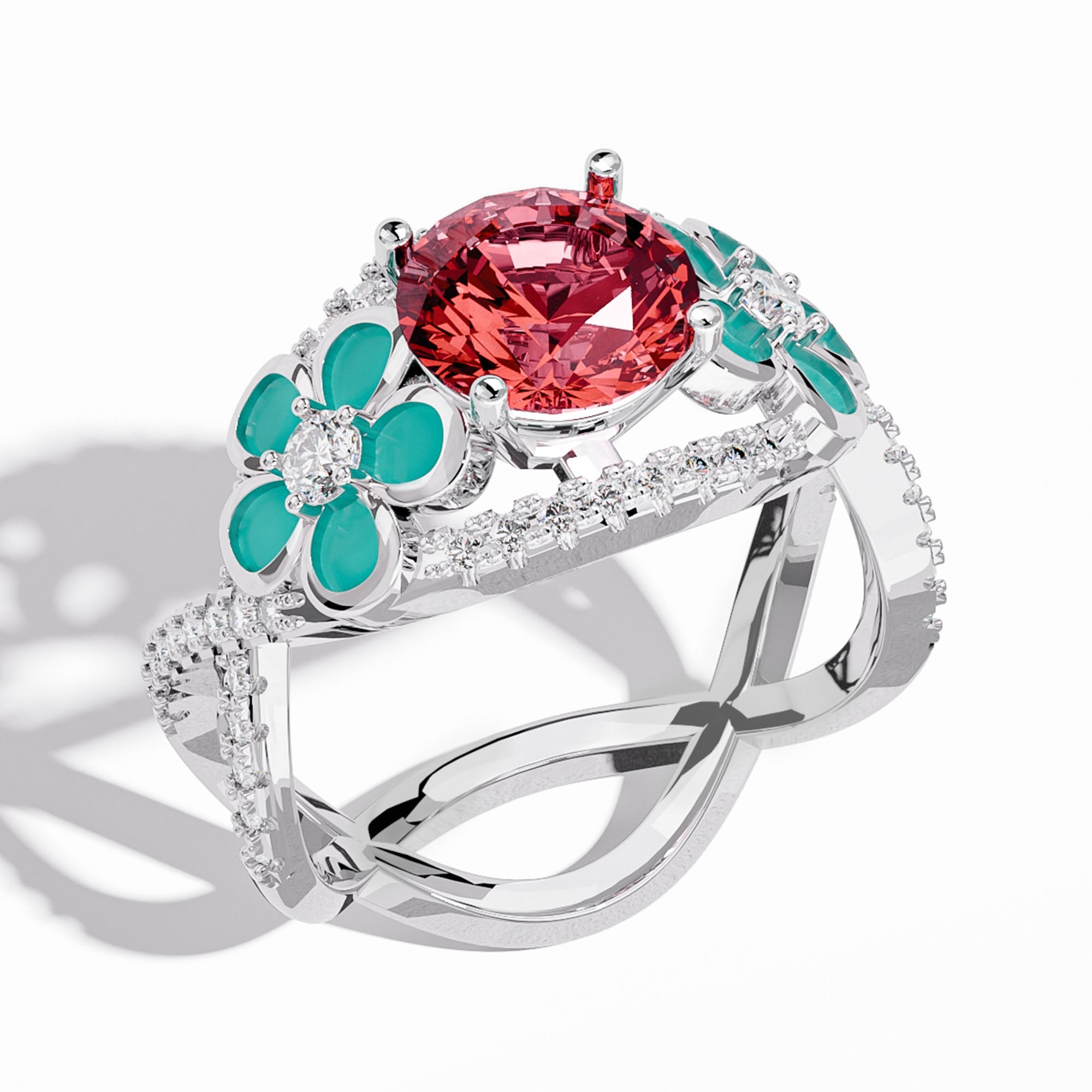 Intertwined Blooming Bud Ring - Ruby - Serene Western