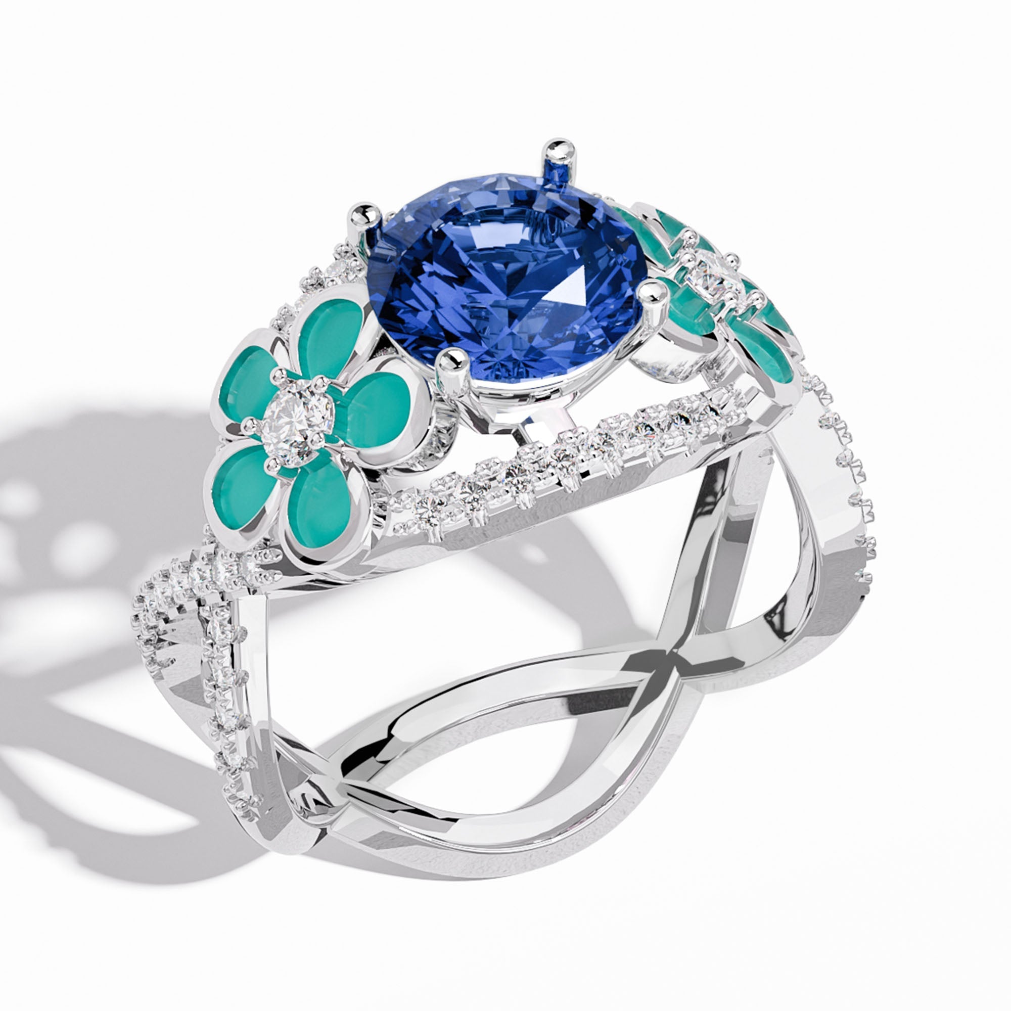 Intertwined Blooming Bud Ring - Sapphire - Serene Western