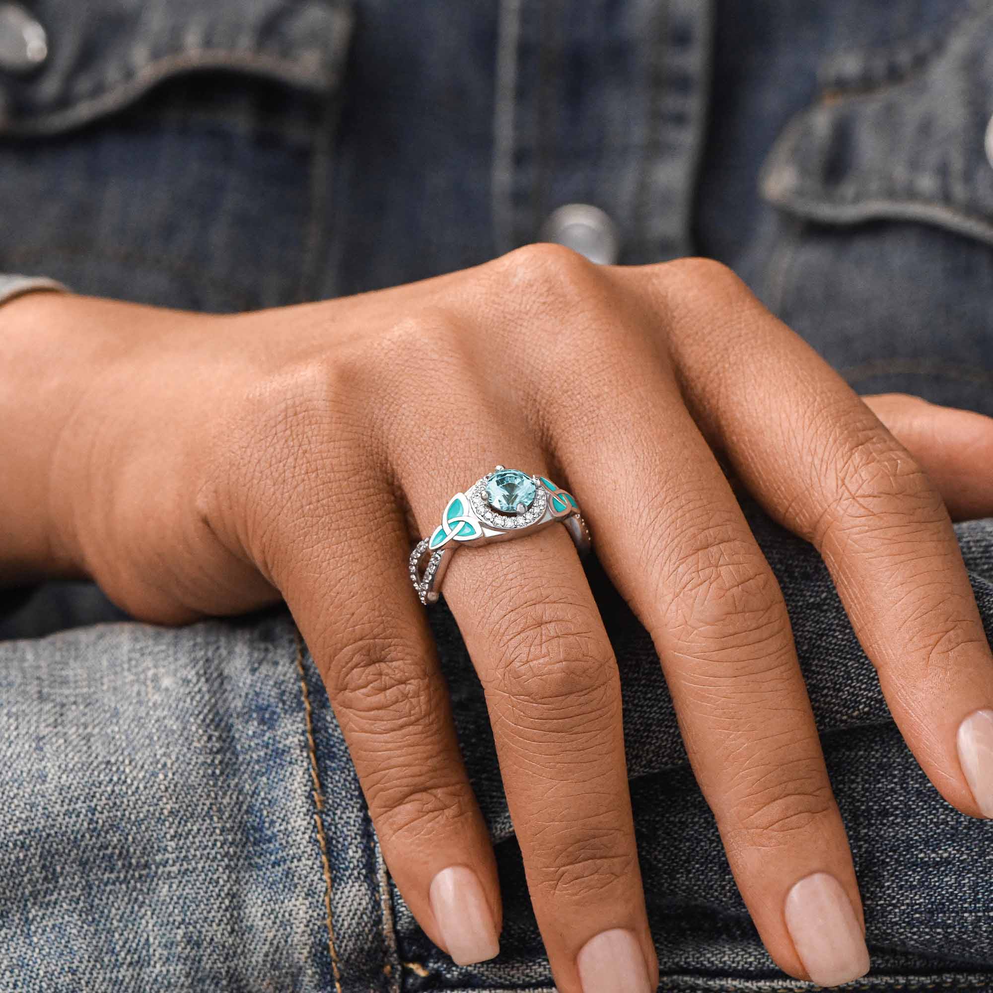 Interwoven Lucky Leaf Ring - Aquamarine - Serene Western