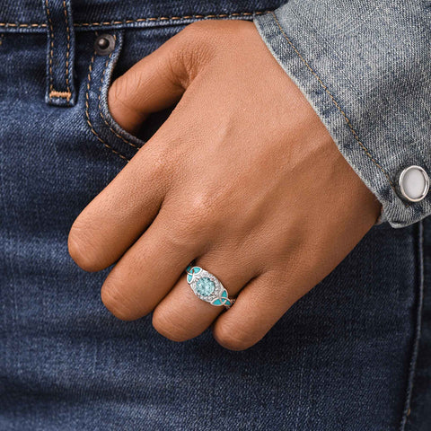 Interwoven Lucky Leaf Ring - Aquamarine