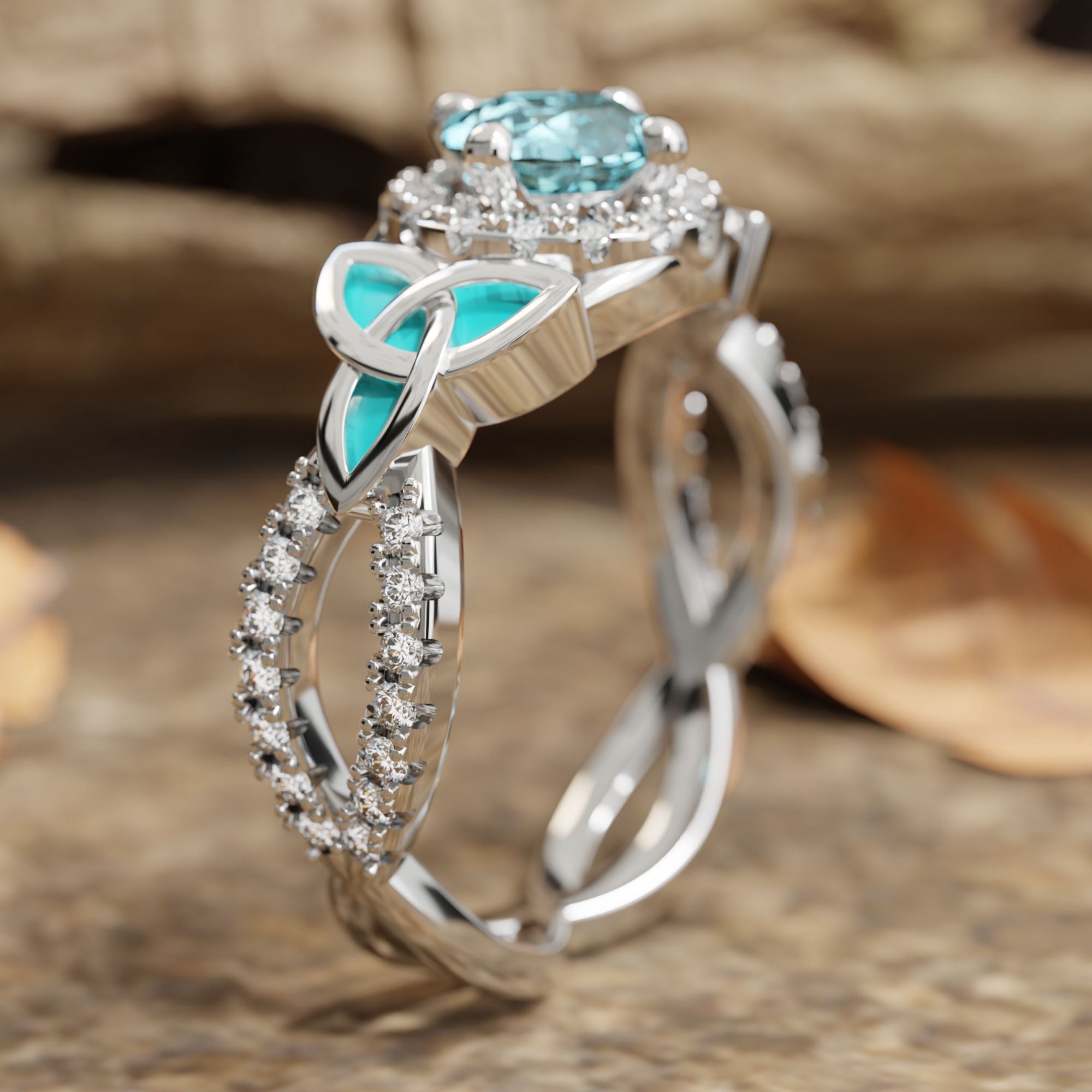 Interwoven Lucky Leaf Ring - Aquamarine - Serene Western