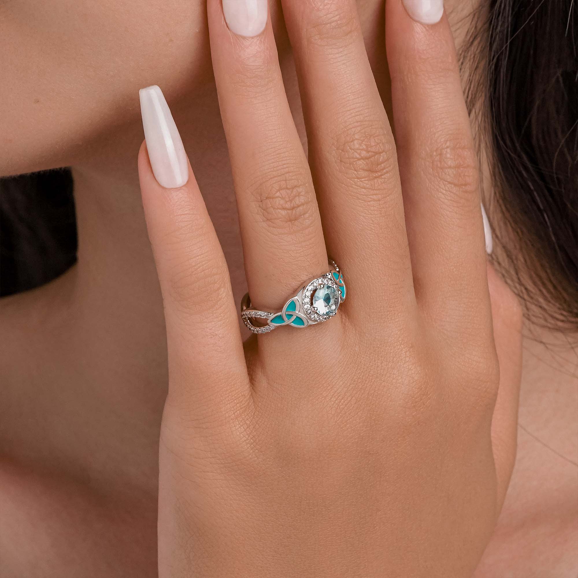 Interwoven Lucky Leaf Ring - Aquamarine - Serene Western