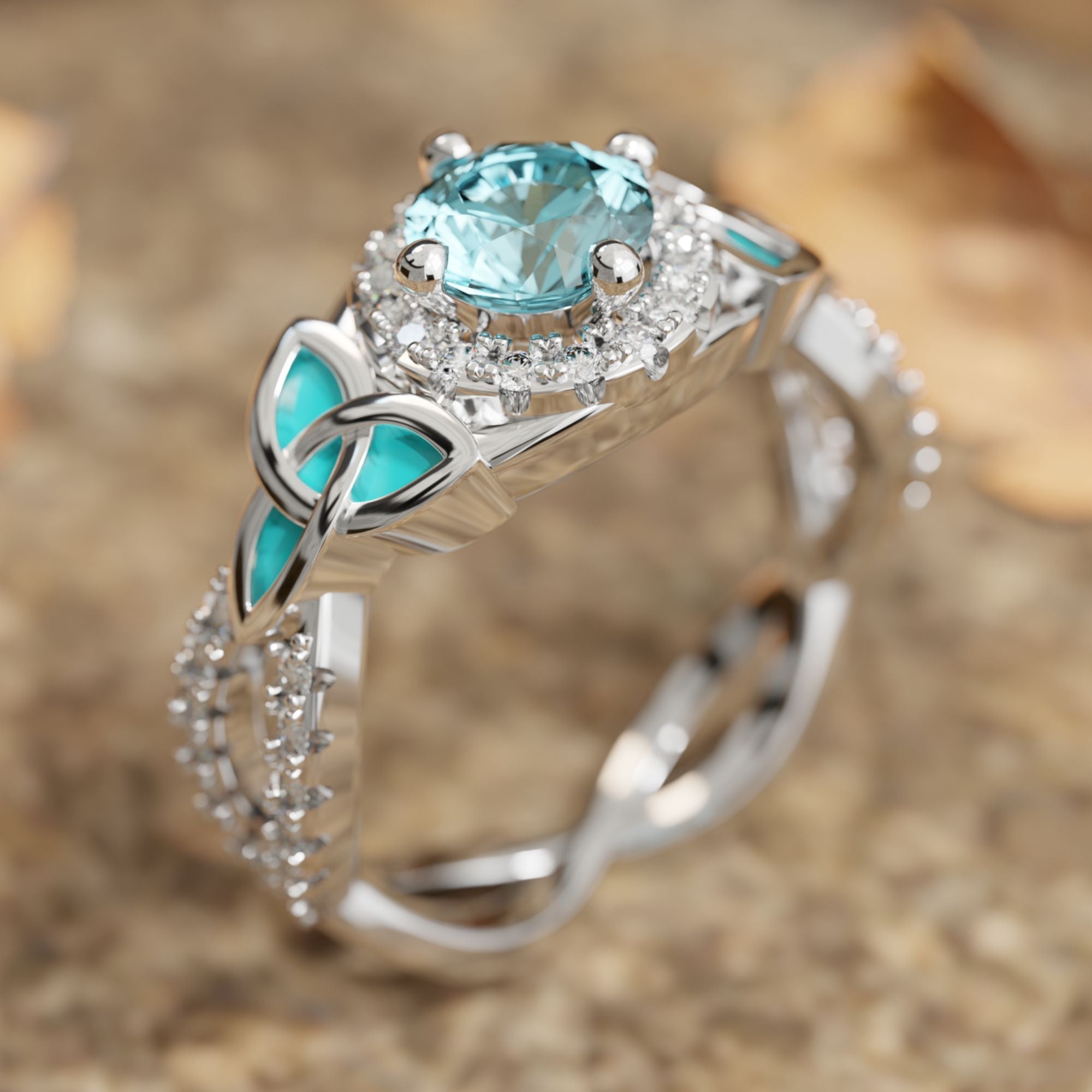 Interwoven Lucky Leaf Ring - Aquamarine - Serene Western