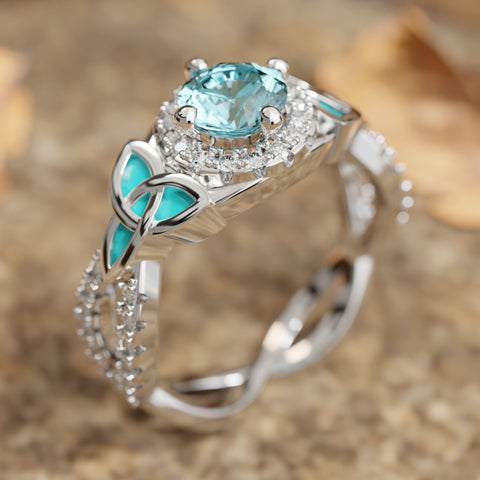 Interwoven Lucky Leaf Ring - Aquamarine