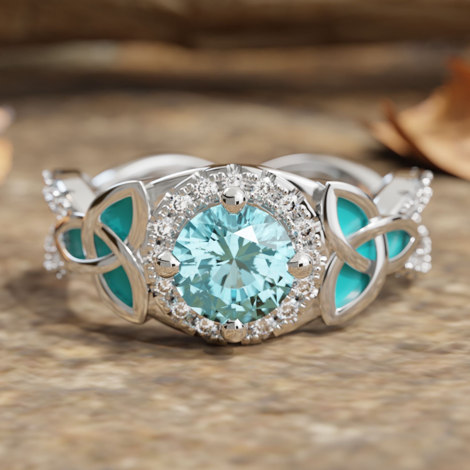 Interwoven Lucky Leaf Ring - Aquamarine - Serene Western