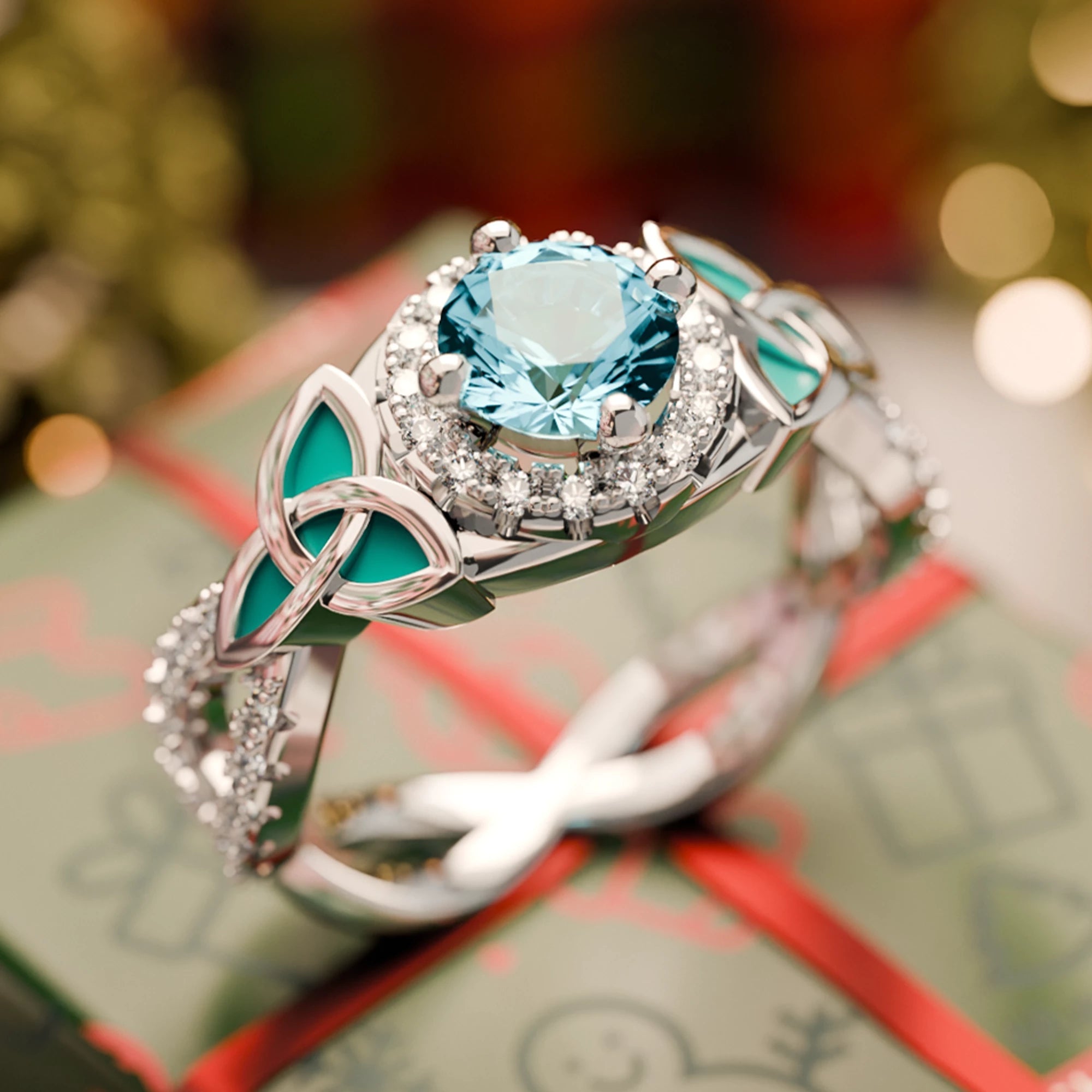 Interwoven Lucky Leaf Ring - Aquamarine - Serene Western