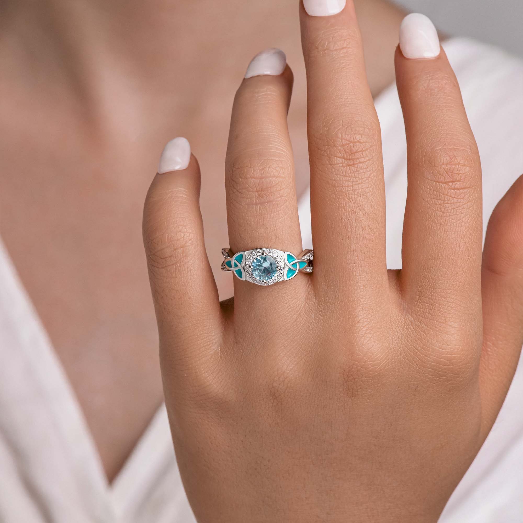 Interwoven Lucky Leaf Ring - Aquamarine - Serene Western